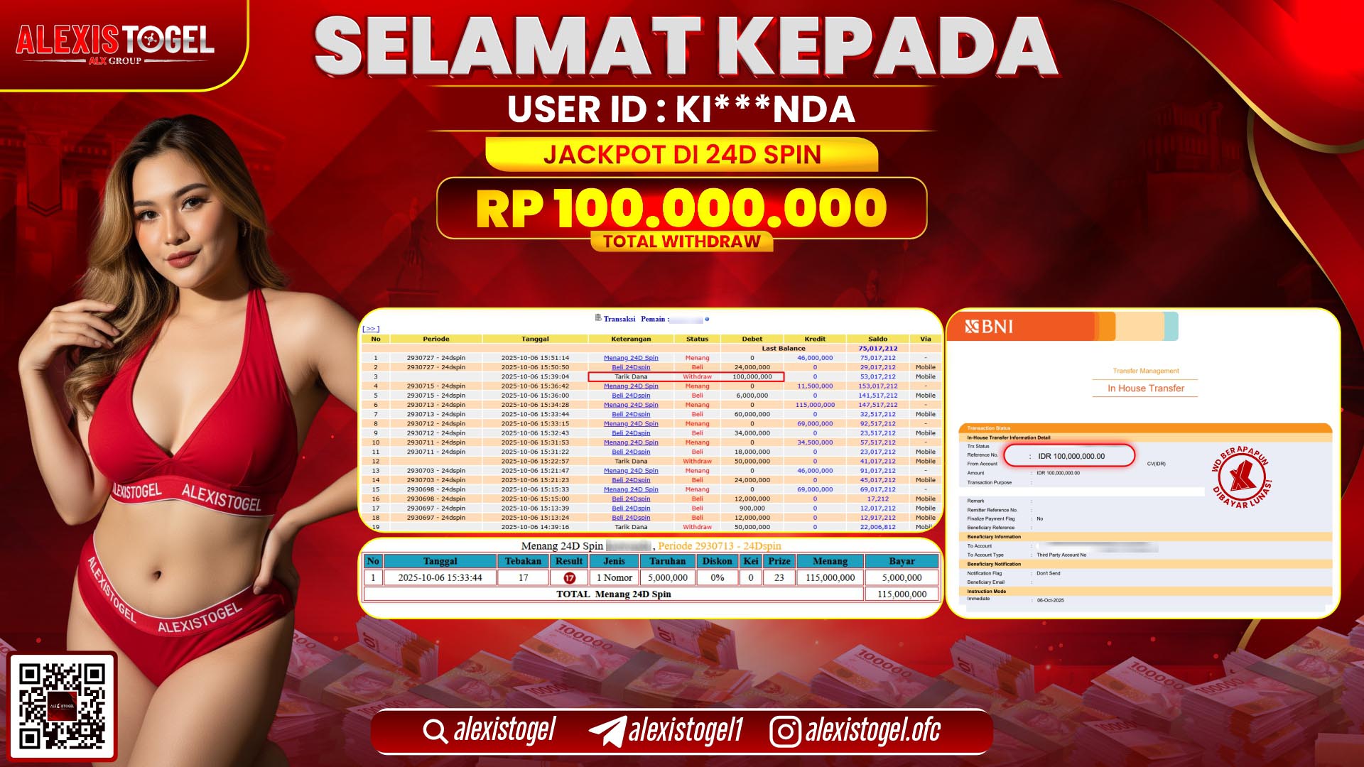 ALEXISTOGEL di CASINO 24D SPIN RP.100.000.000, LUNAS