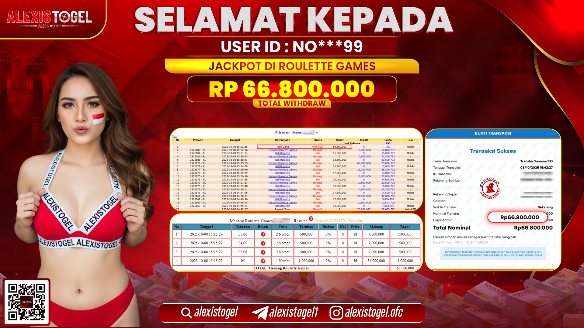 ALEXISTOGEL di  CASINO ROULETTE GAMES RP.66.800.000, LUNAS