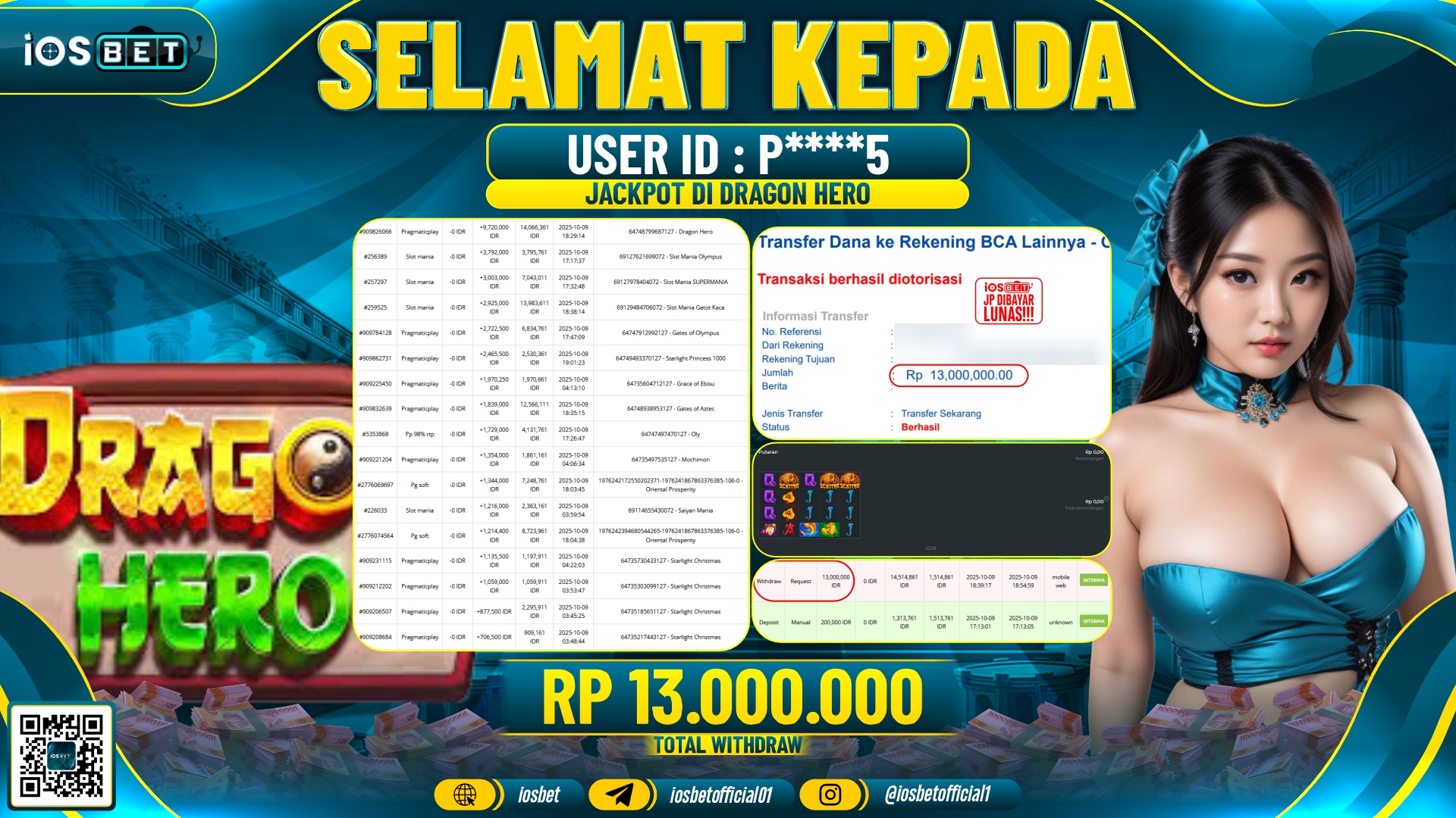 Bukti Pembayaran LUNAS SLOT GAME GACOR Rp.13.000.000,-