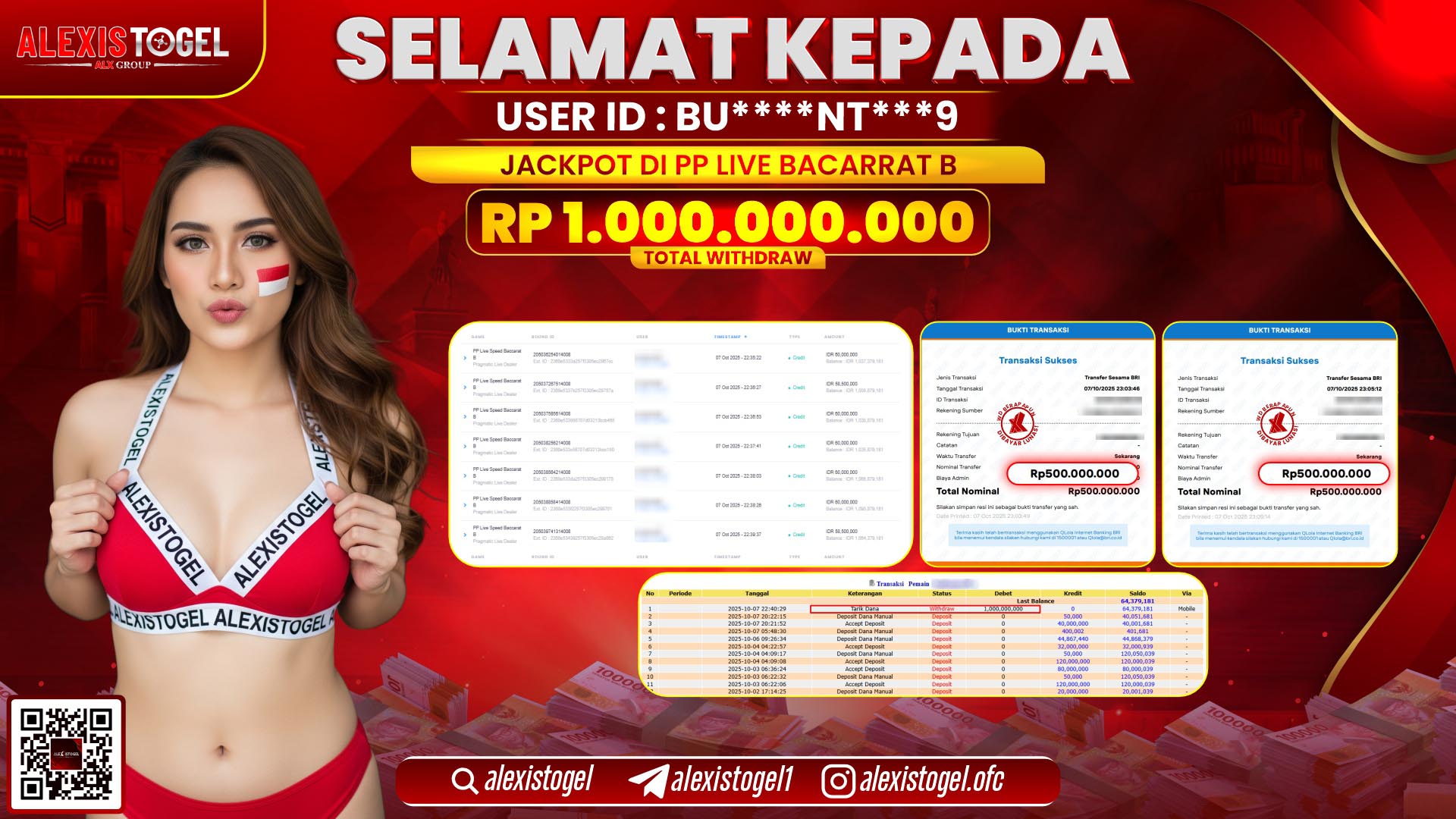 ALEXISTOGEL di PP LIVE  BACARRAT B RP.1.000.000.000, LUNAS