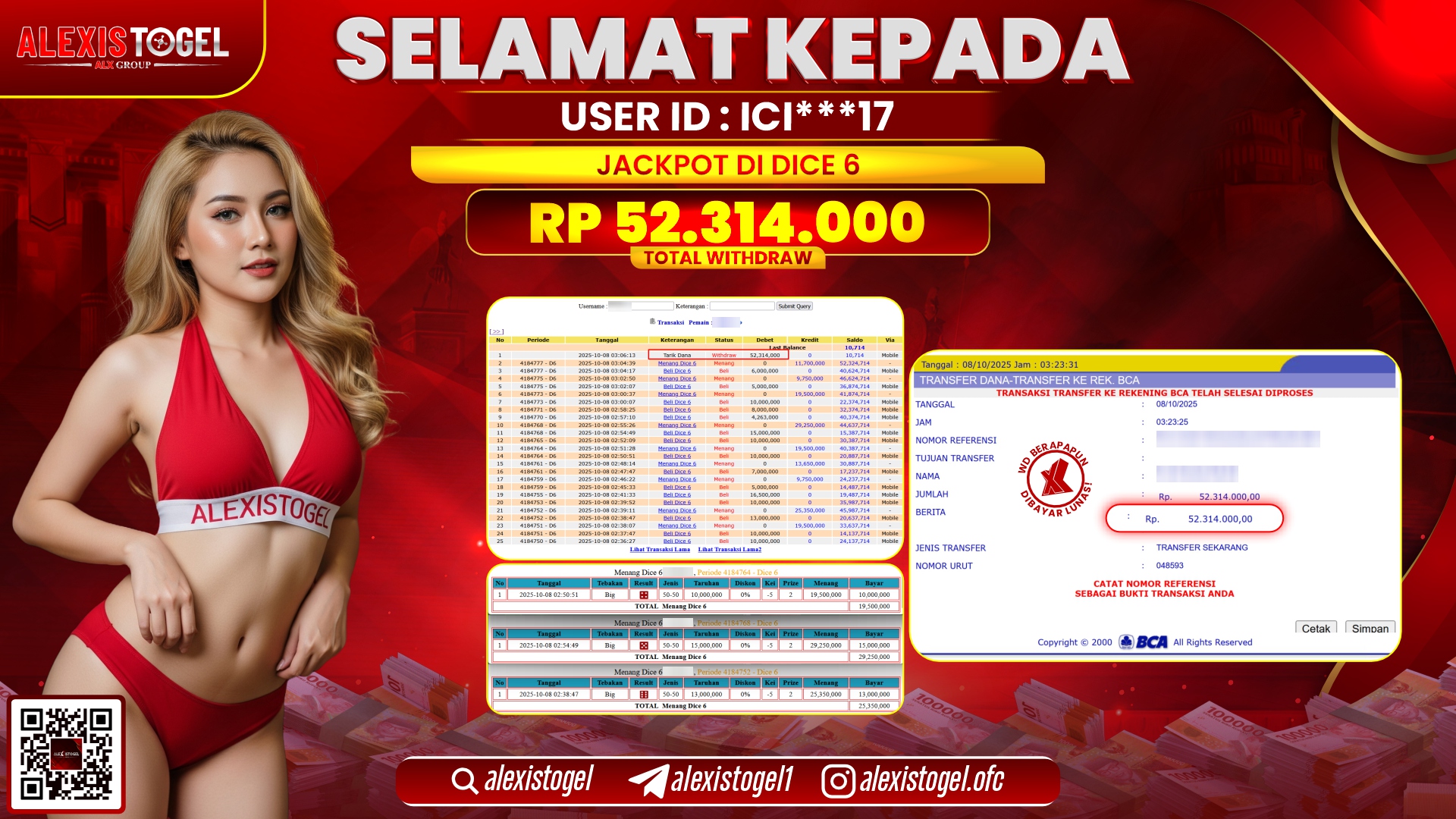 ALEXISTOGEL di CASINO DICE 6 RP.52.314.000, LUNAS