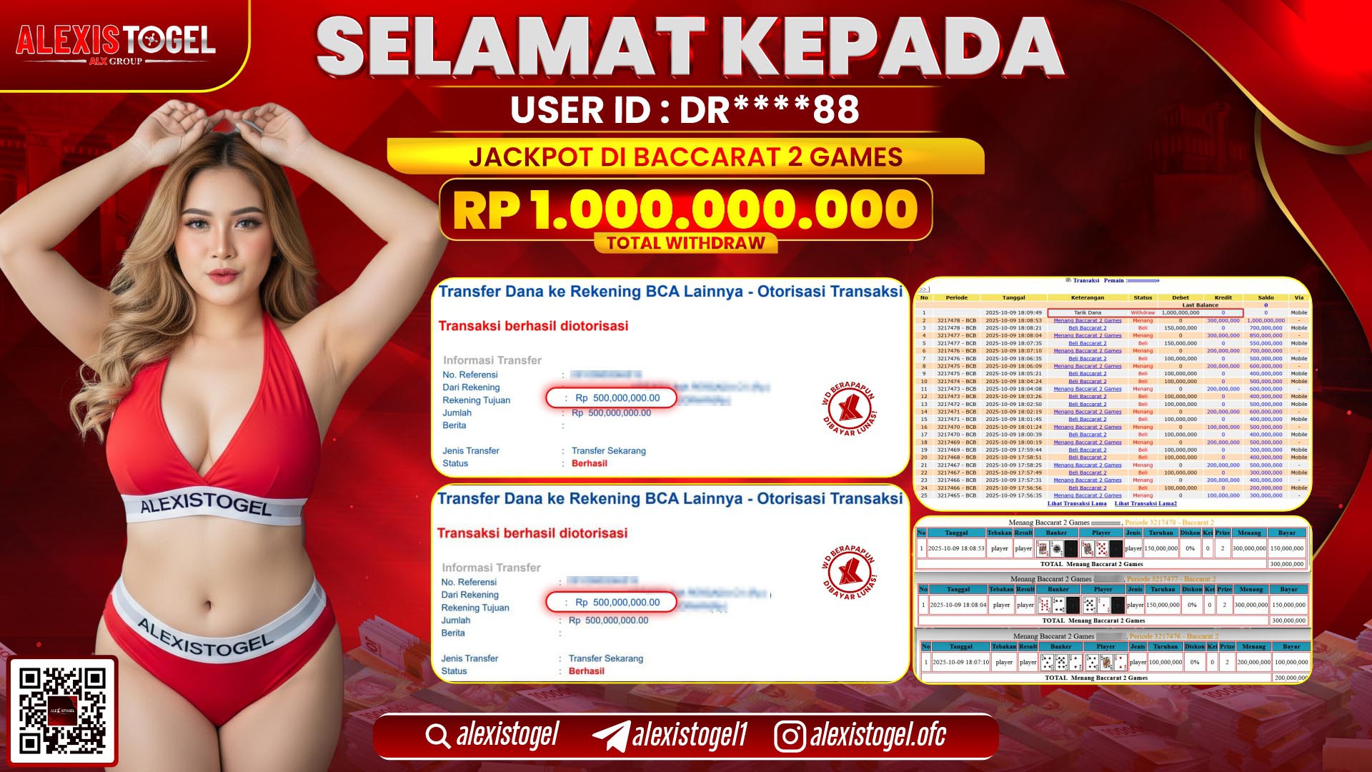 ALEXISTOGEL di CASINO BACCARAT 2 GAMES RP.1.000.000.000, LUNAS