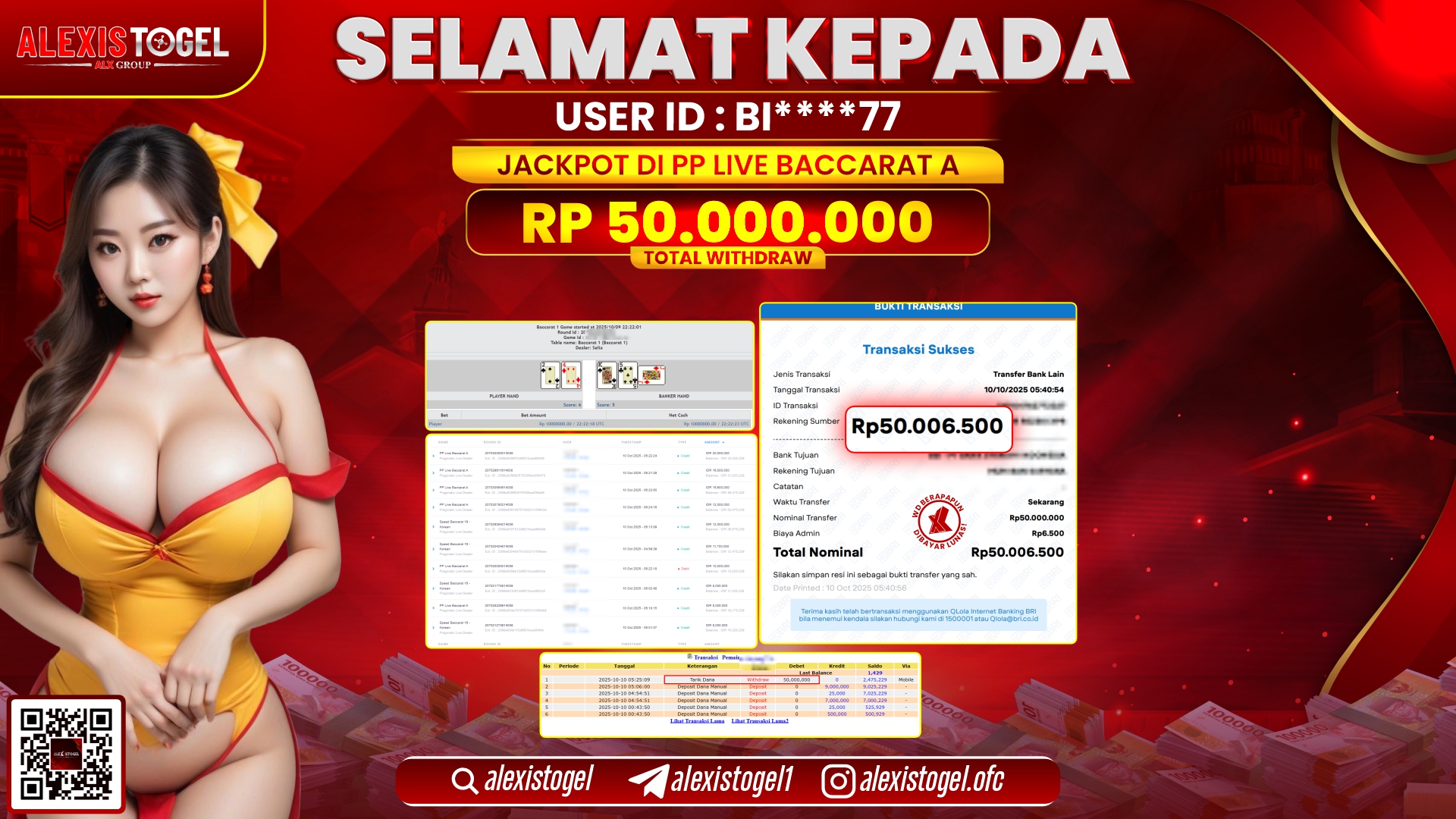 ALEXISTOGEL di PP LIVE BACCARAT A RP.50.000.000, LUNAS