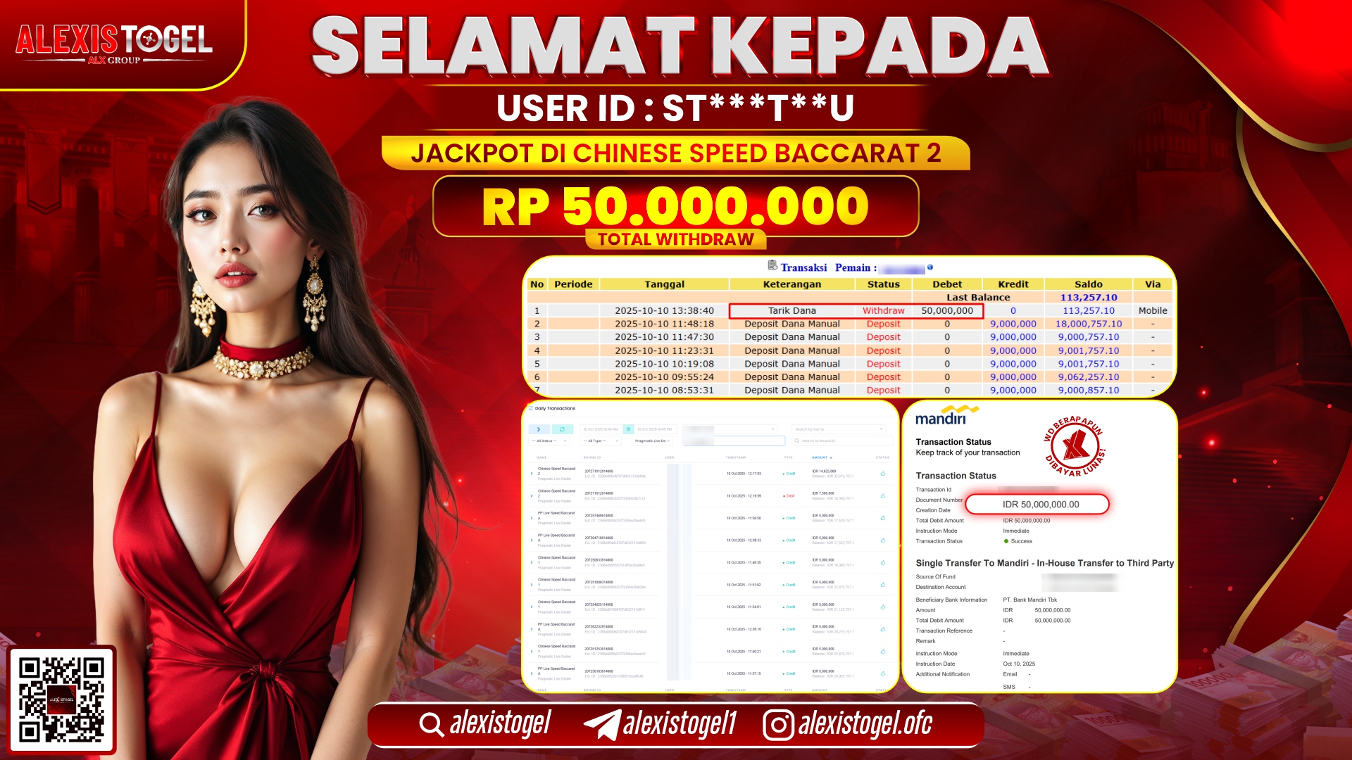 ALEXISTOGEL di CASINO SPEED BACCARAT 2 RP.50.000.000, LUNAS