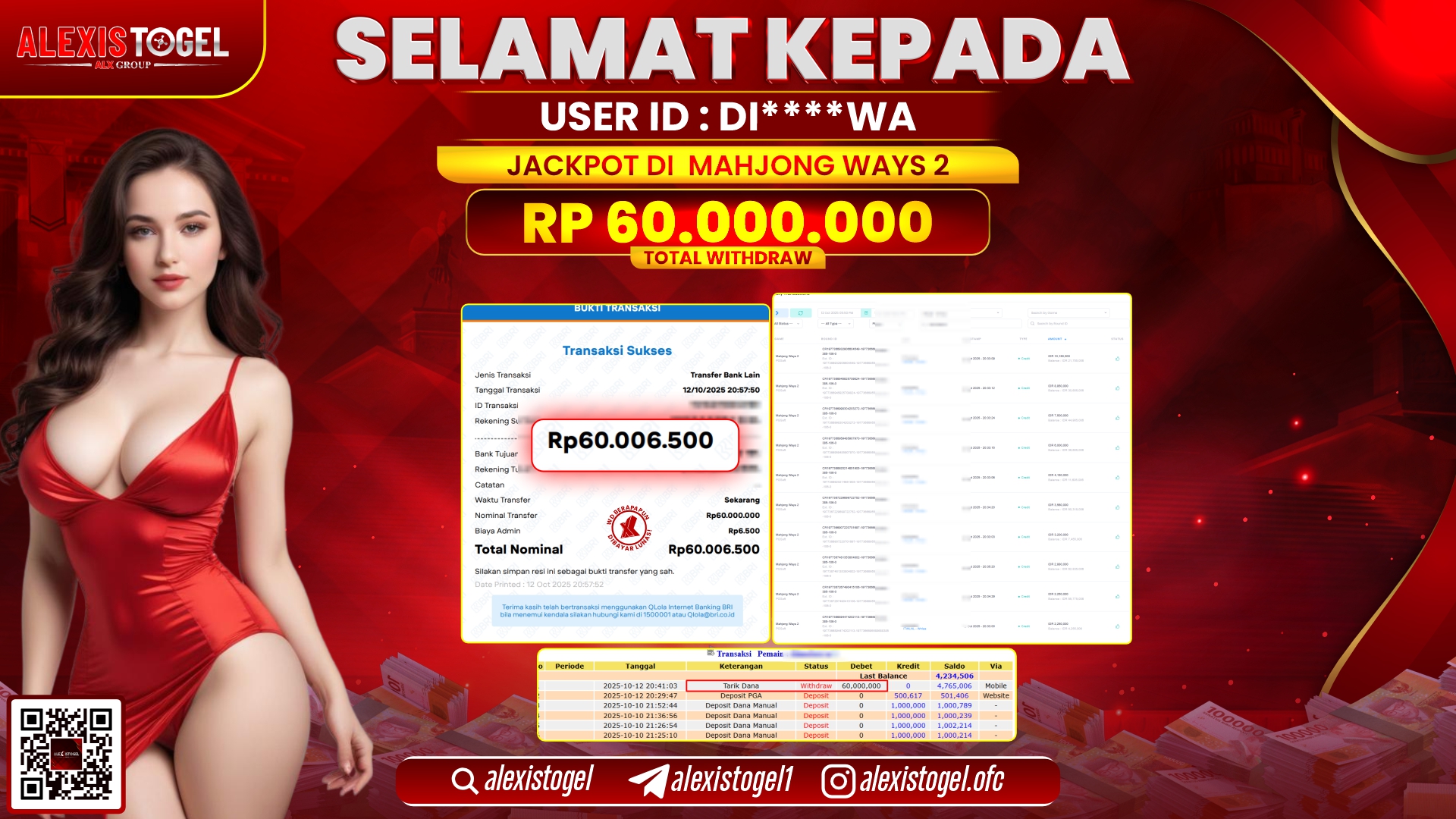 ALEXISTOGEL di SLOT MAHJONG WAYS 2 RP.60.000.000, LUNAS