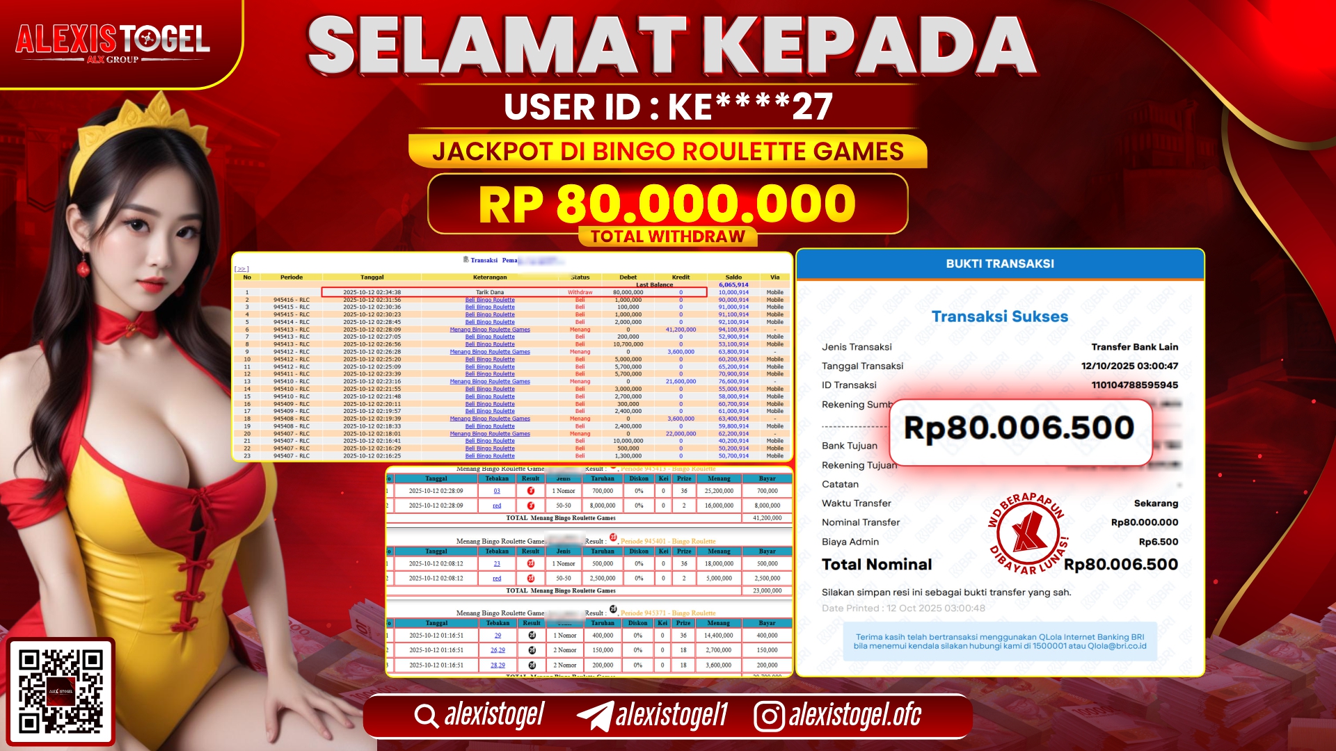 ALEXISTOGEL di CASINO BINGO ROULETTE GAMES  RP.80.000.000, LUNAS