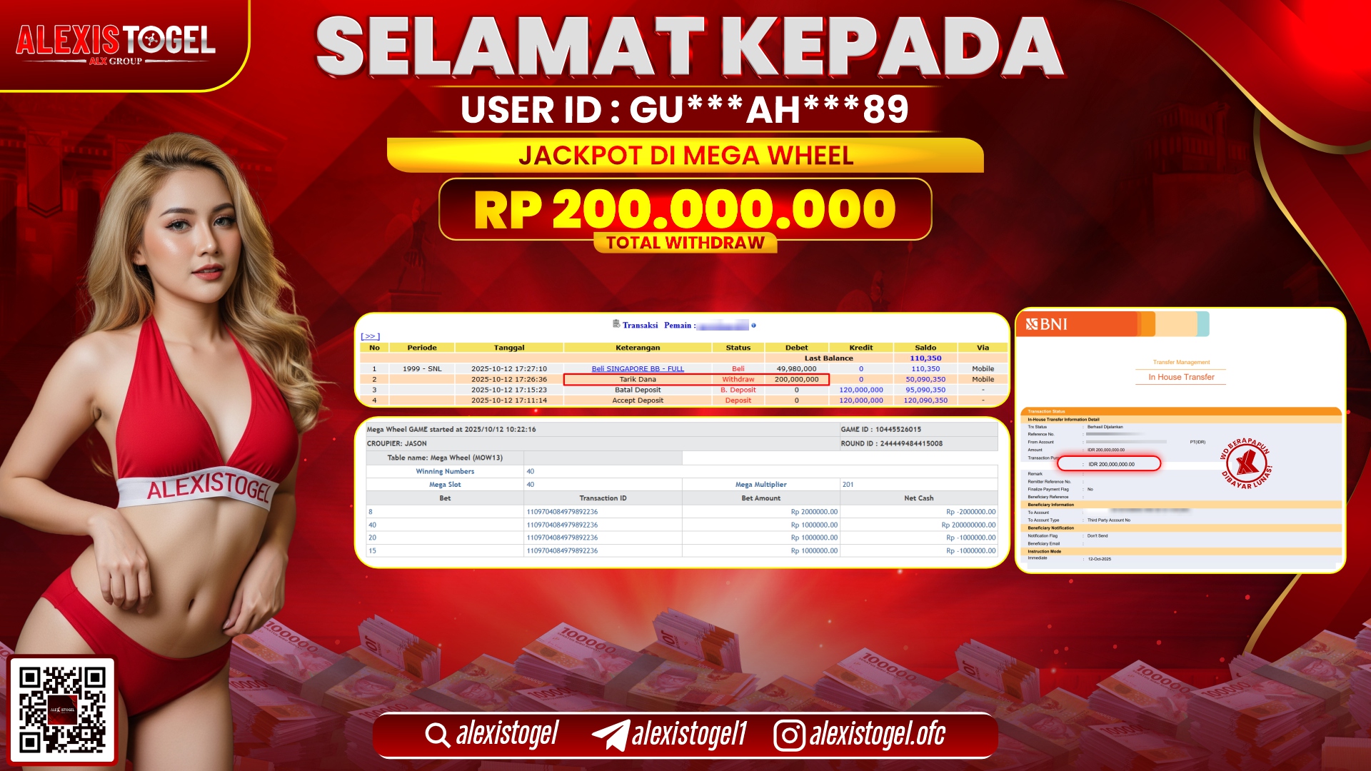 ALEXISTOGEL di PP LIVE MEGAWHEEL  RP.200.000.000, LUNAS