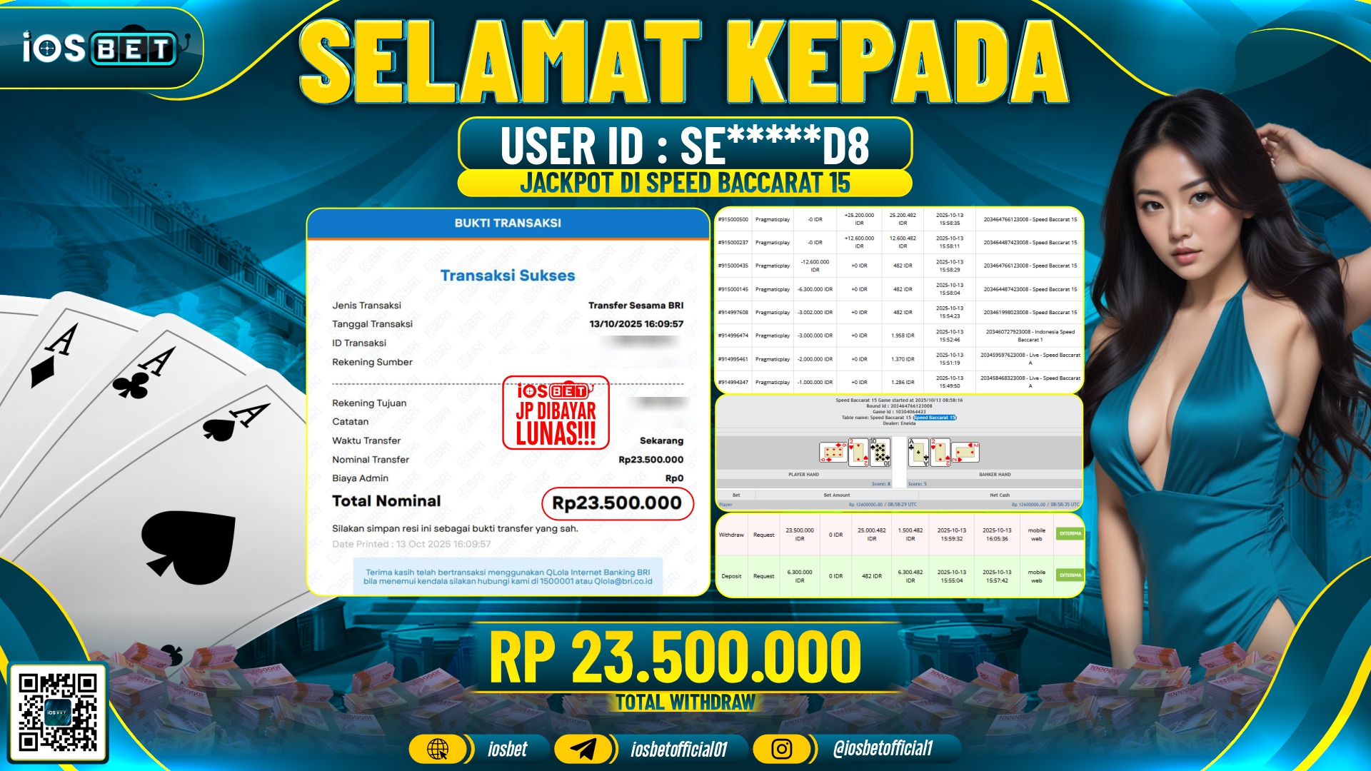 Bukti Pembayaran LUNAS LIVE GAME GACOR  Rp.23.500.000