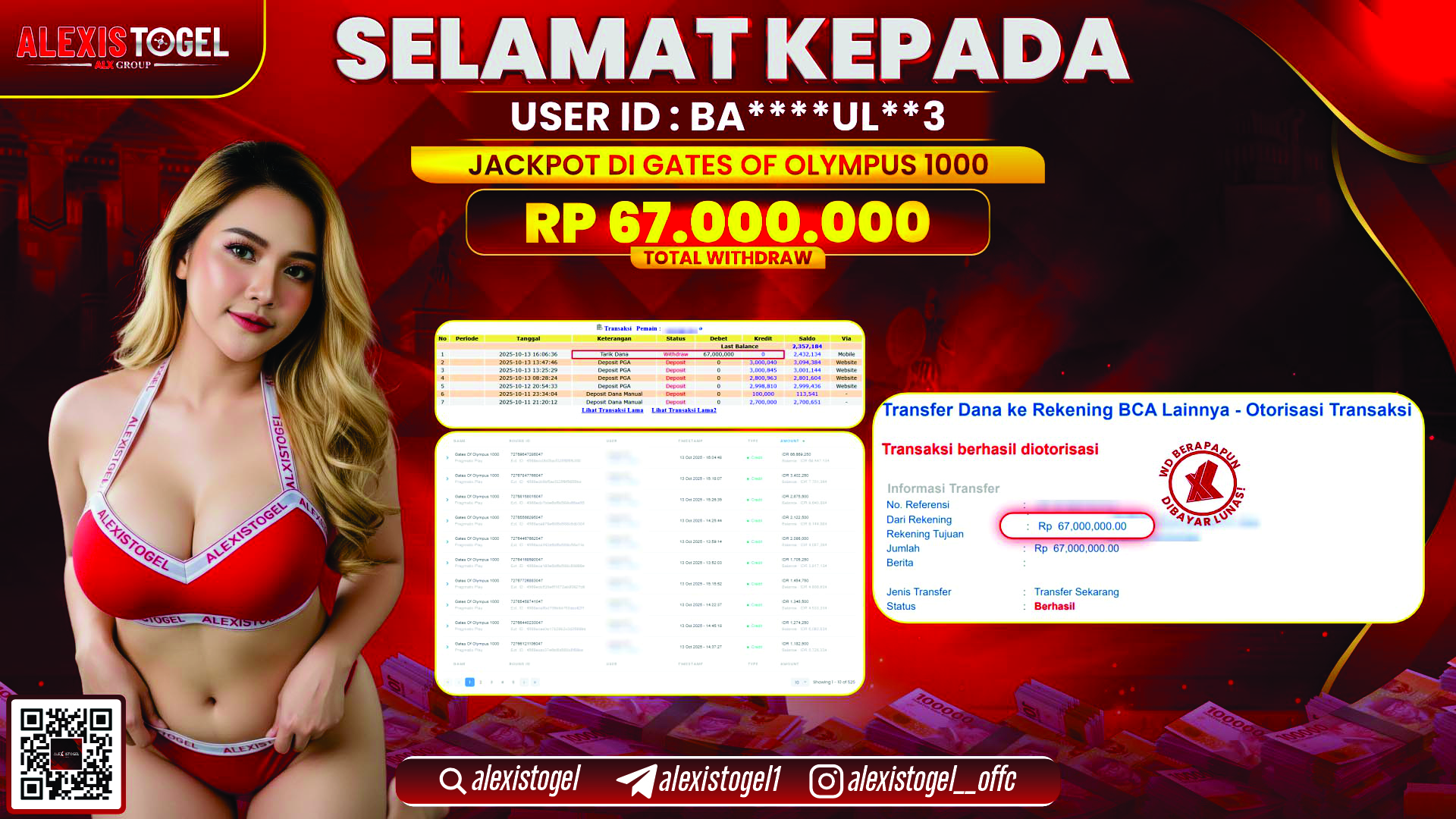 ALEXISTOGEL di SLOT GATES OF OLYMPUS 1000  RP.67.000.000, LUNAS