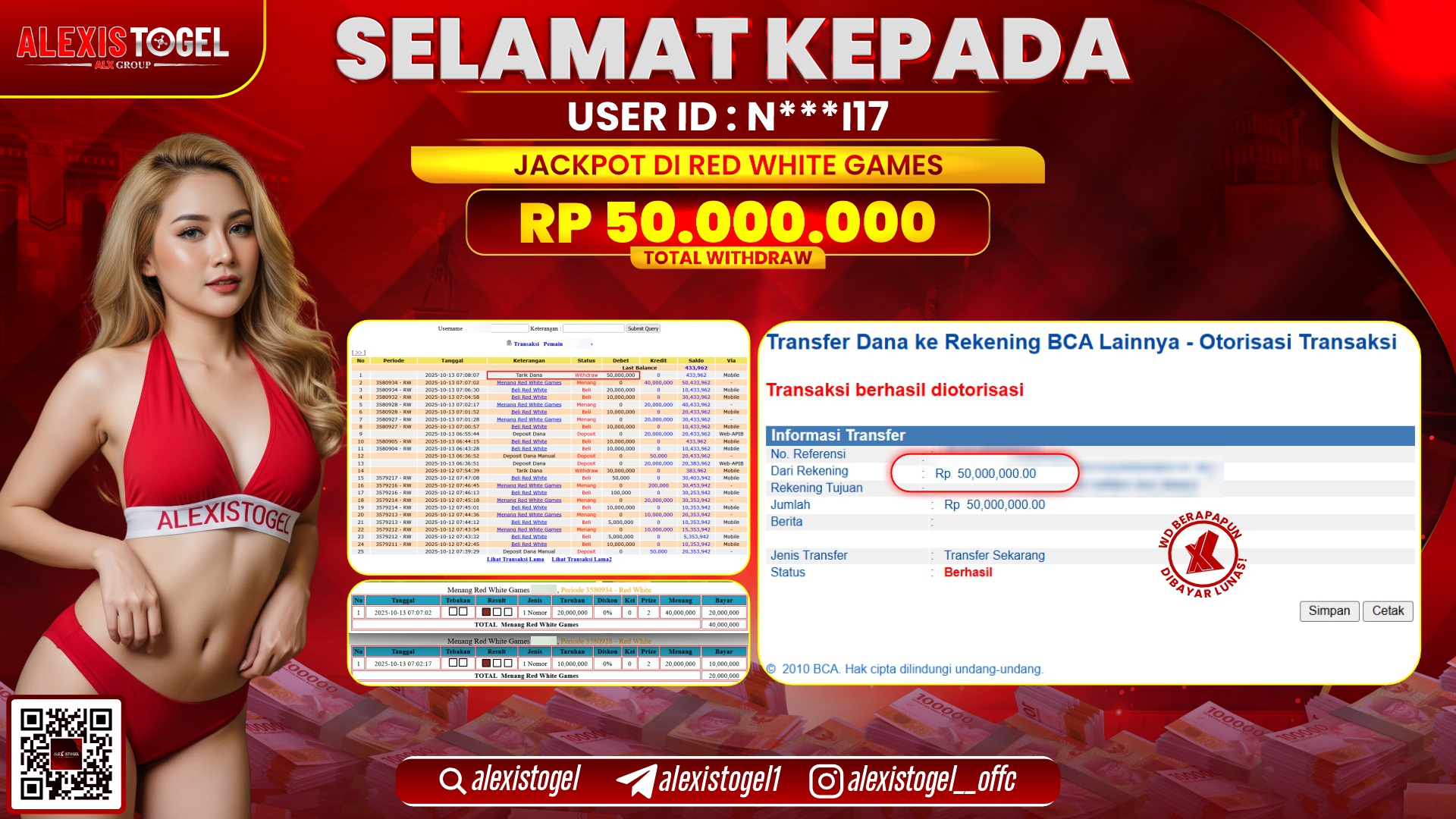 ALEXISTOGEL di CASINO RED WHITE GAMES  RP.50.000.000, LUNAS