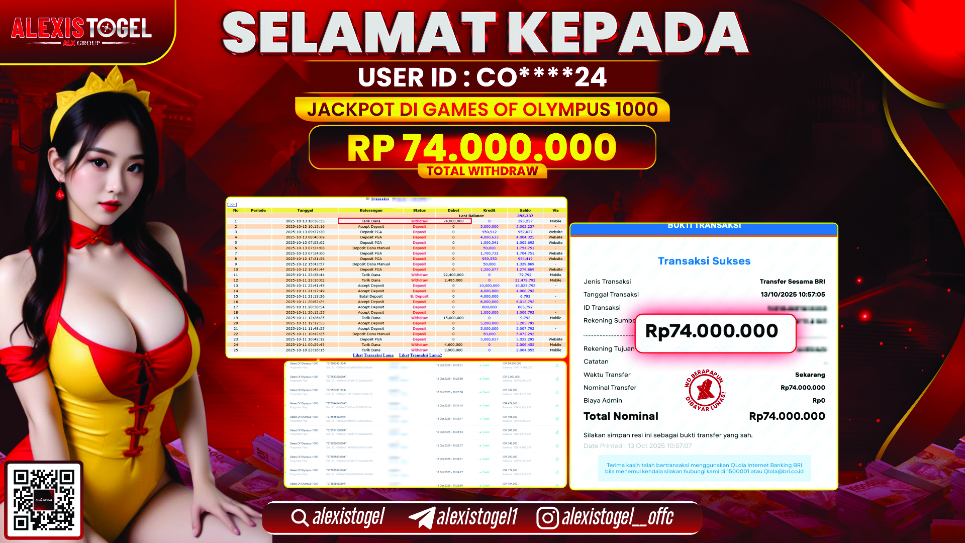 ALEXISTOGEL di SLOT GATES OF OLYMPUS 1000 RP.74.000.000, LUNAS