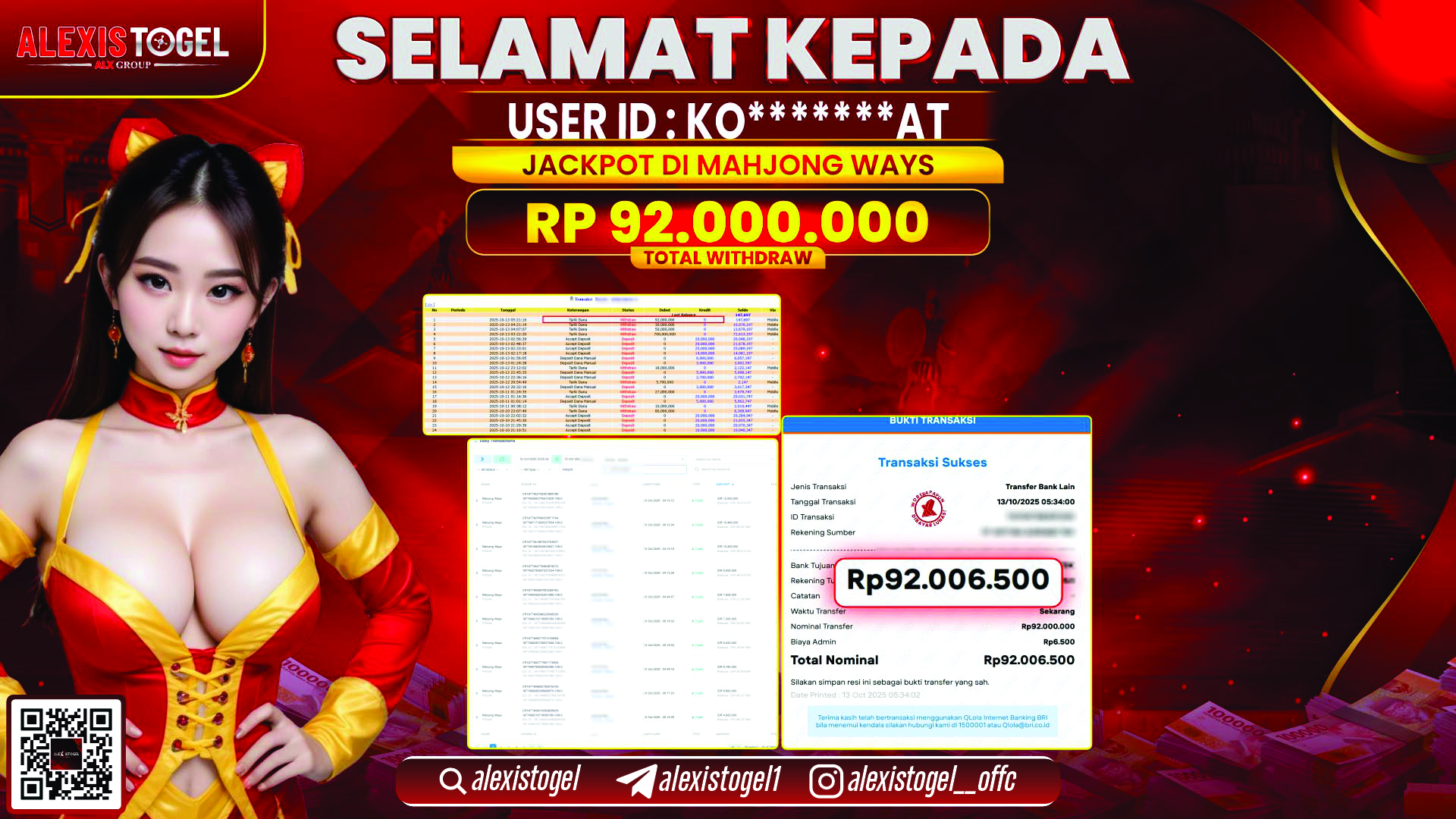 ALEXISTOGEL di SLOT MAHJONG WAYS RP.92.000.000, LUNAS