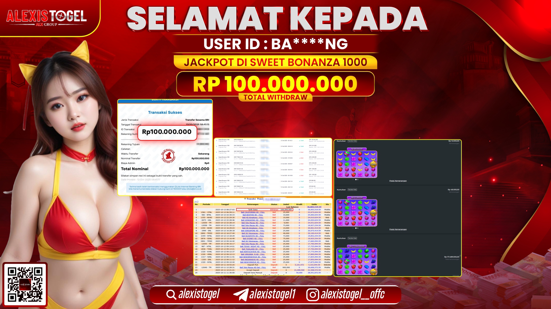ALEXISTOGEL di SLOT SWEET BONANZA 1000 RP.100.000.000, LUNAS