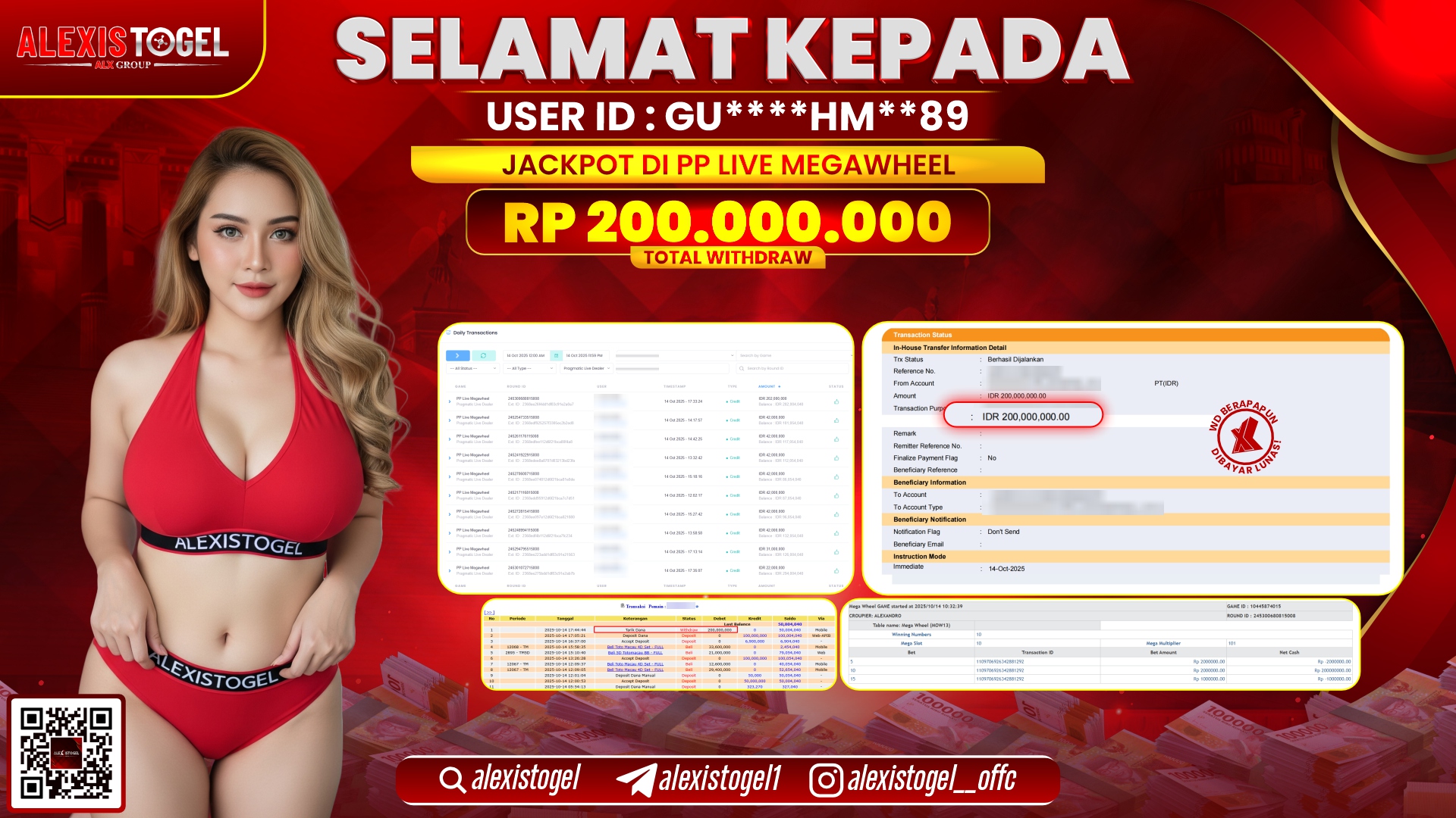 ALEXISTOGEL di PP LIVE MEGAWHEEL RP.200.000.000, LUNAS