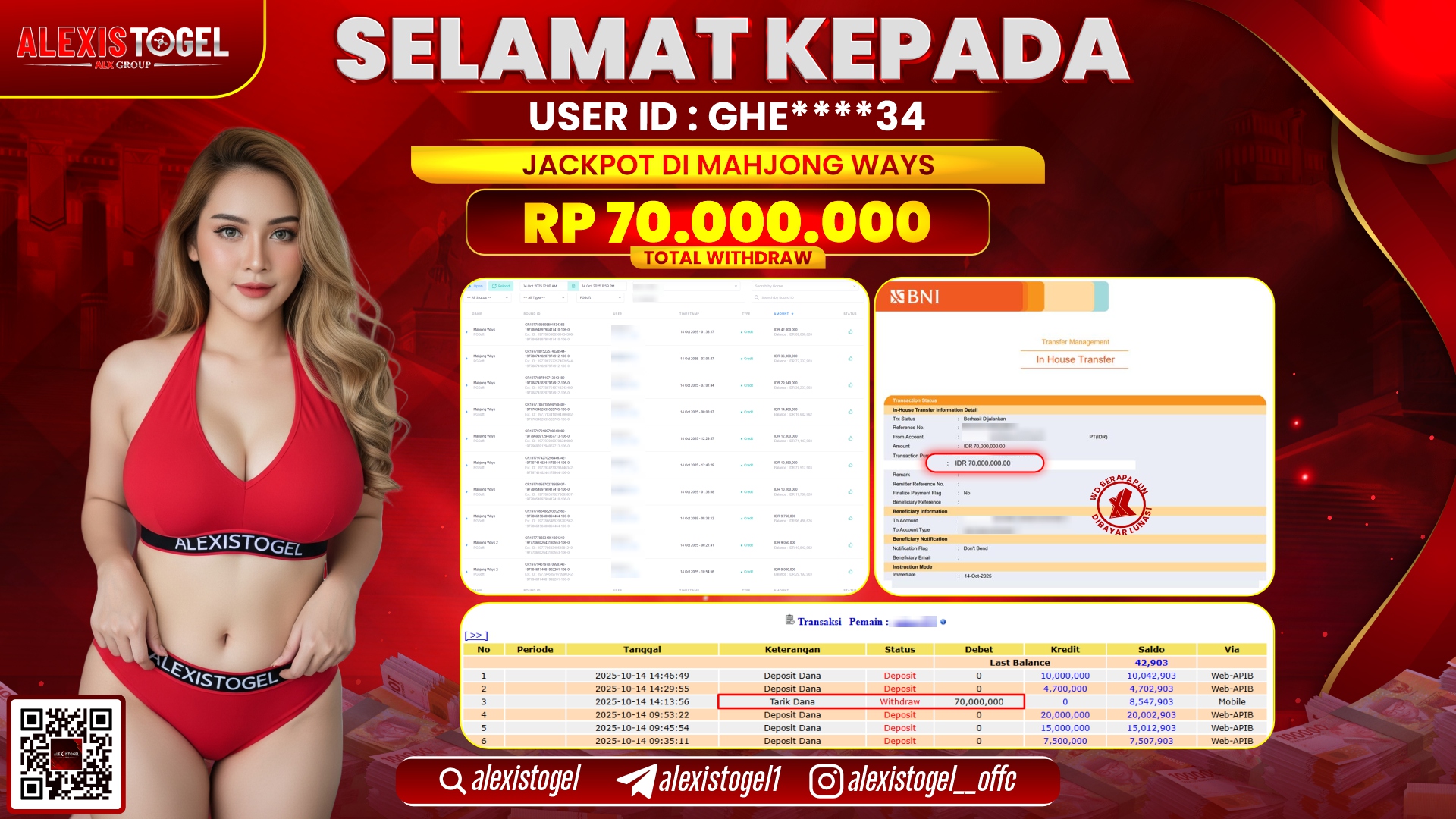 ALEXISTOGEL di SLOT MAHJONG WAYS RP.70.000.000, LUNAS