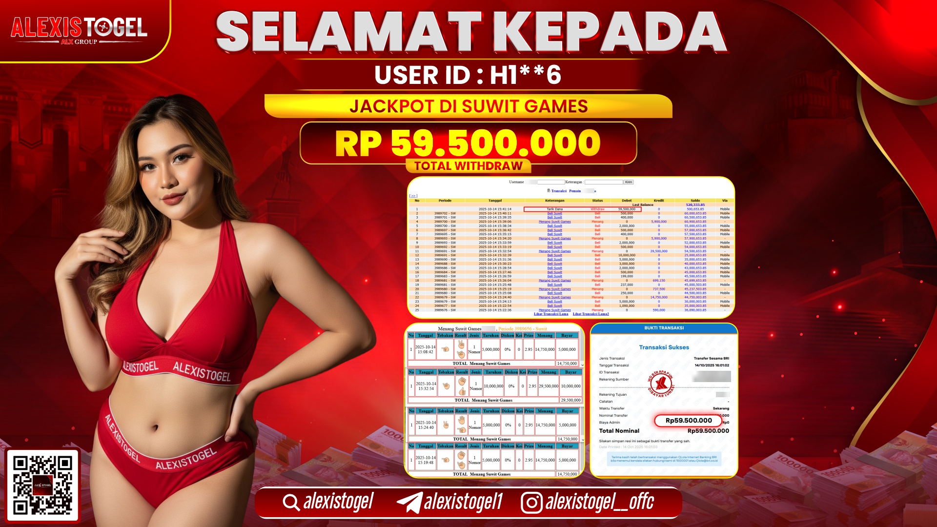 ALEXISTOGEL di CASINO SUWIT GAMES RP.59.500.000, LUNAS