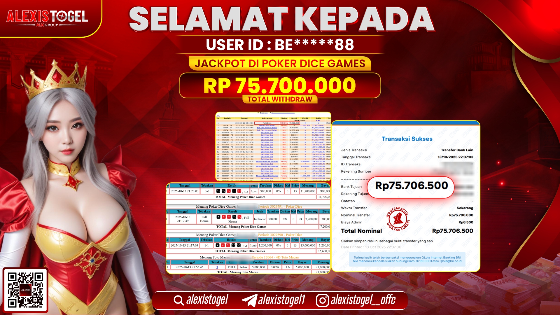 ALEXISTOGEL di CASINO POKER DICE GAMES RP.75.700.000, LUNAS