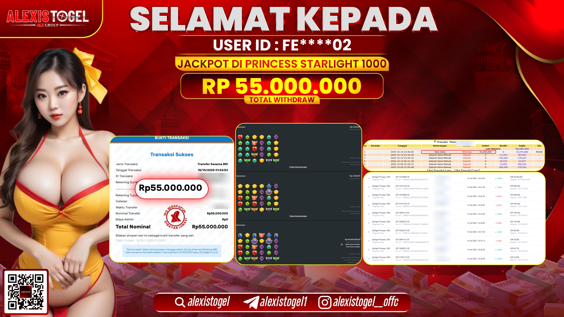 ALEXISTOGEL di SLOT STARLIGHT PRINCESS 1000 RP.55.000.000, LUNAS