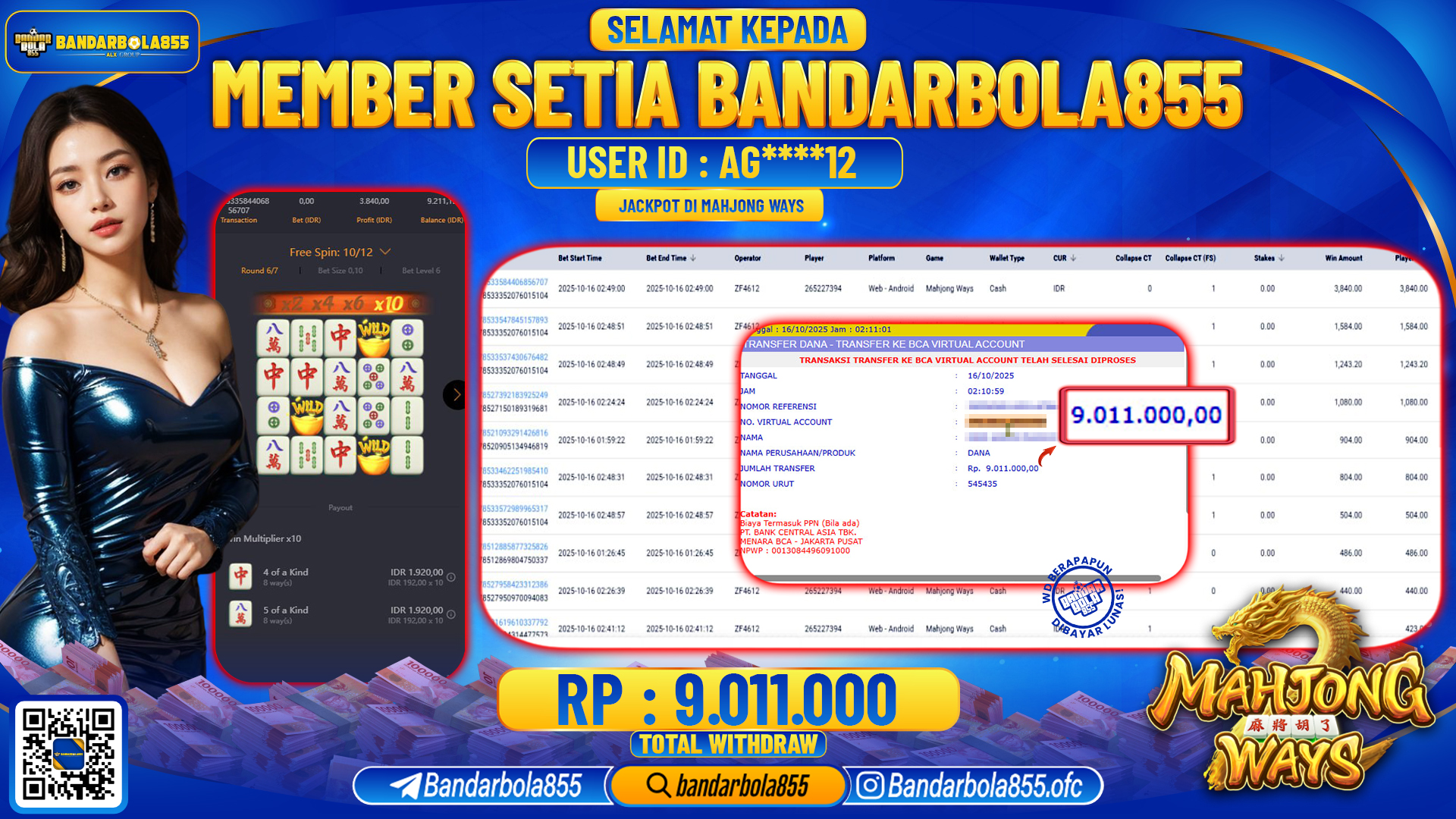 🎖 JACKPOT BANDARBOLA855 di MAHJONG WAYS Rp9.011.000🎖