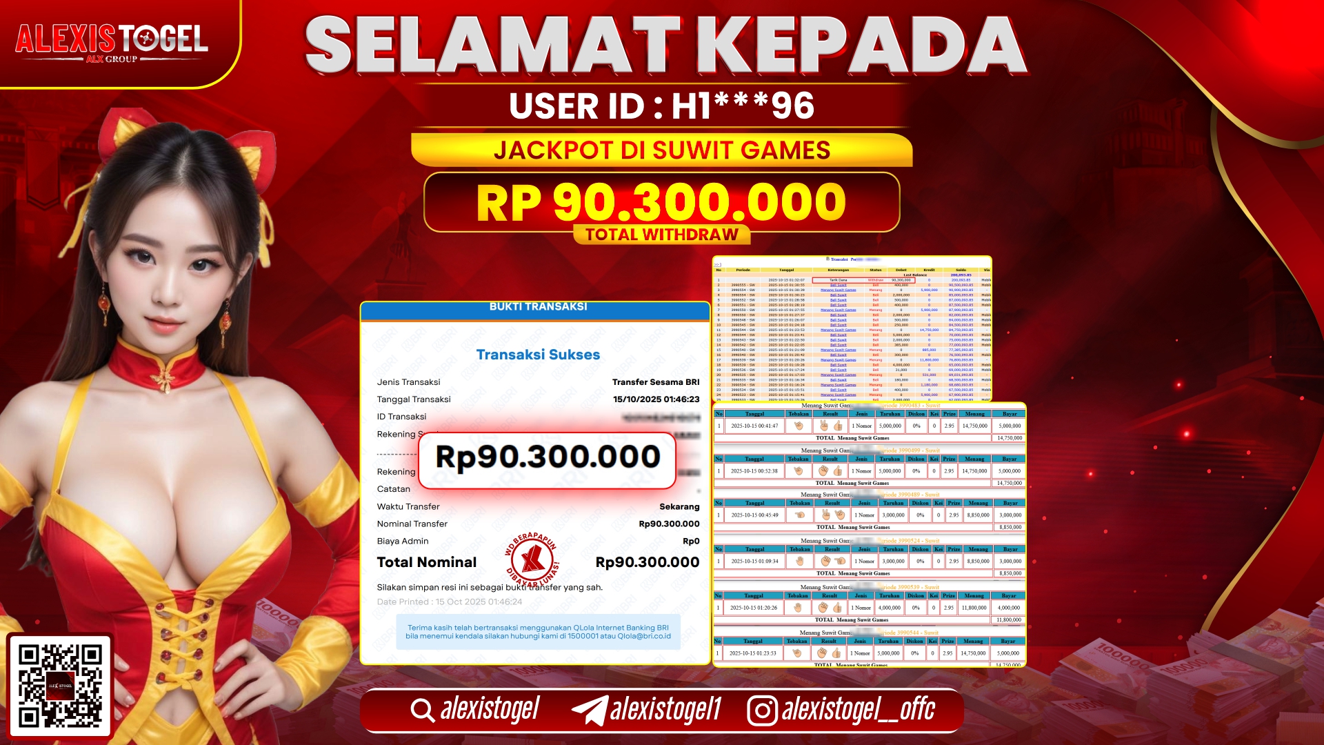 ALEXISTOGEL di CASINO SUWIT GAMES RP.90.300.000, LUNAS