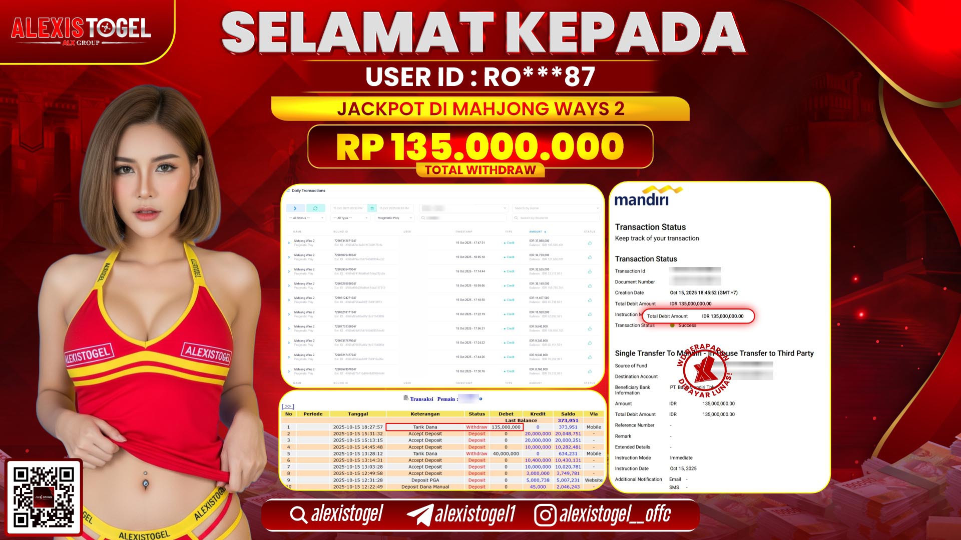 ALEXISTOGEL di SLOT MAHJONG WAYS 2 RP.135.000.000, LUNAS