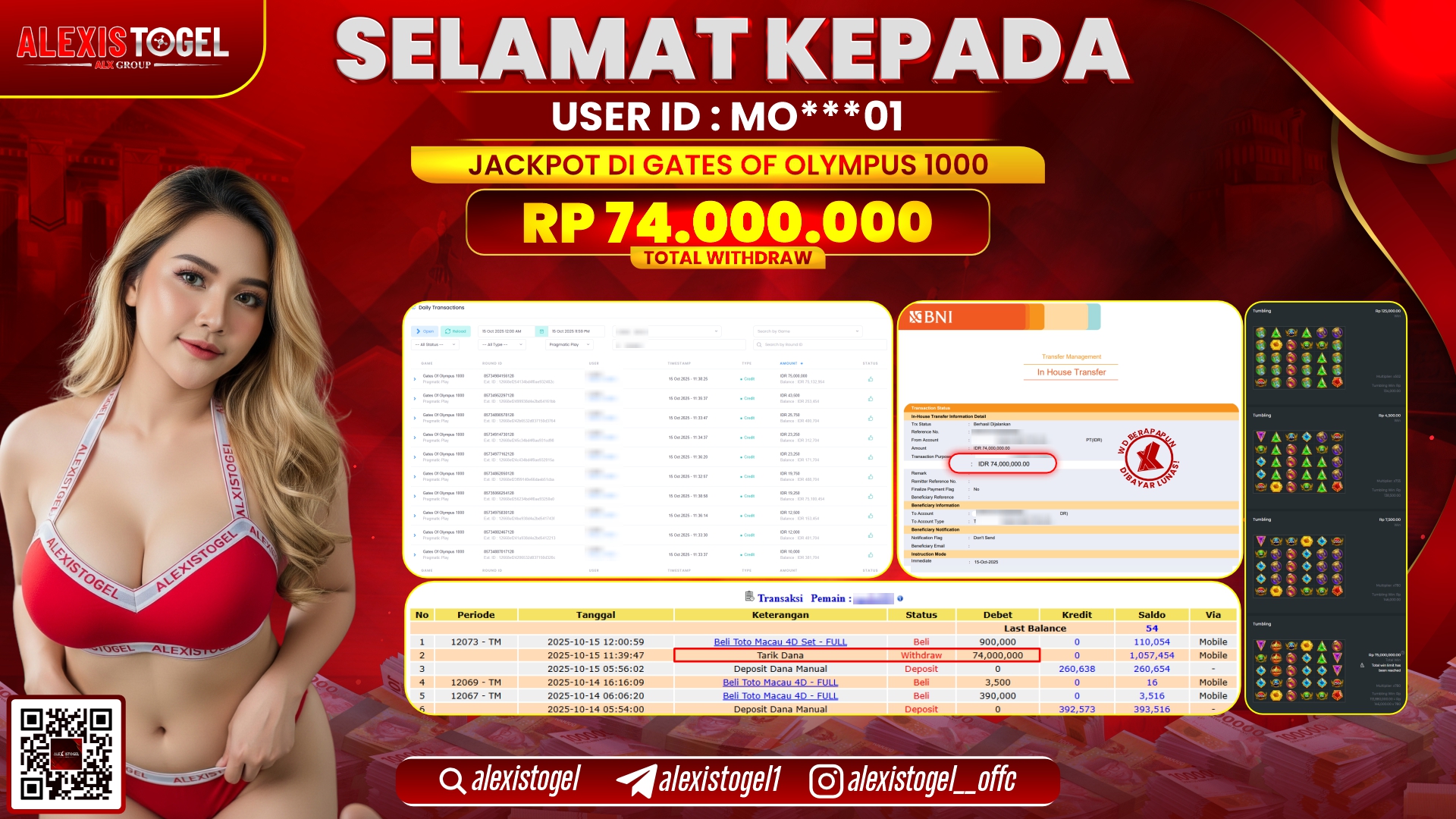 ALEXISTOGEL di SLOT GATES OF OLYMPUS 1000 RP.74.000.000, LUNAS