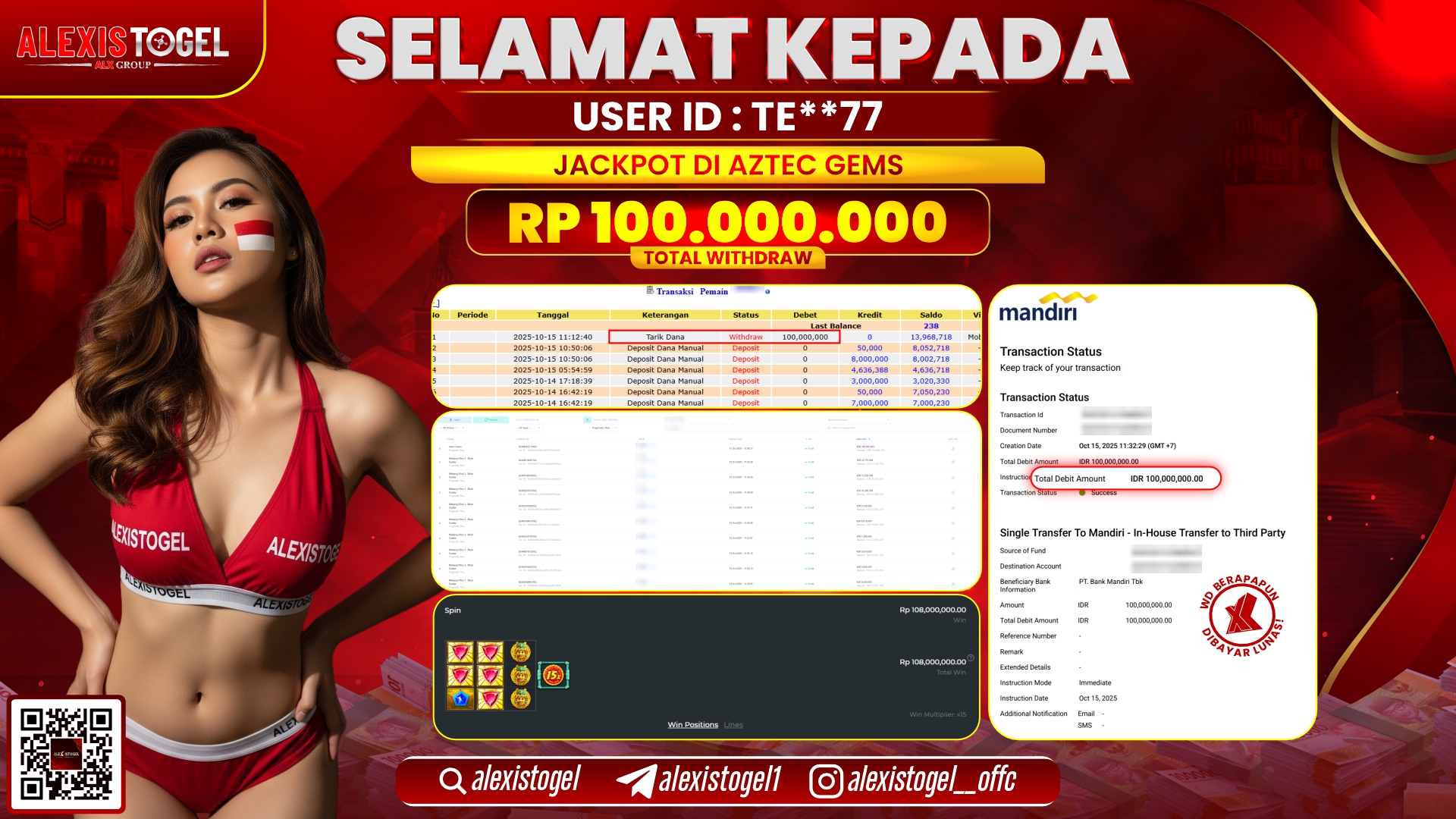 ALEXISTOGEL di SLOT AZTEC GAMES RP.100.000.000, LUNAS