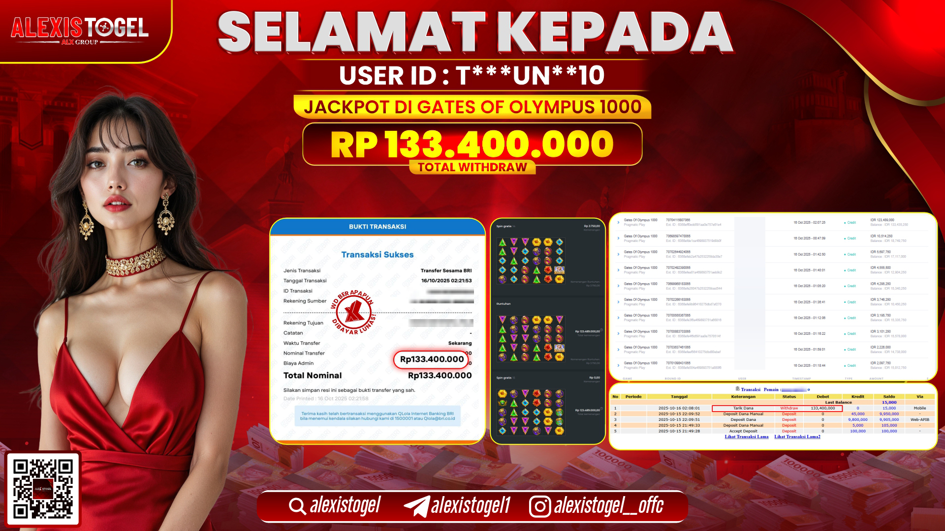 ALEXISTOGEL di SLOT GATES OF OLYMPUS 1000 RP.133.400.000, LUNAS