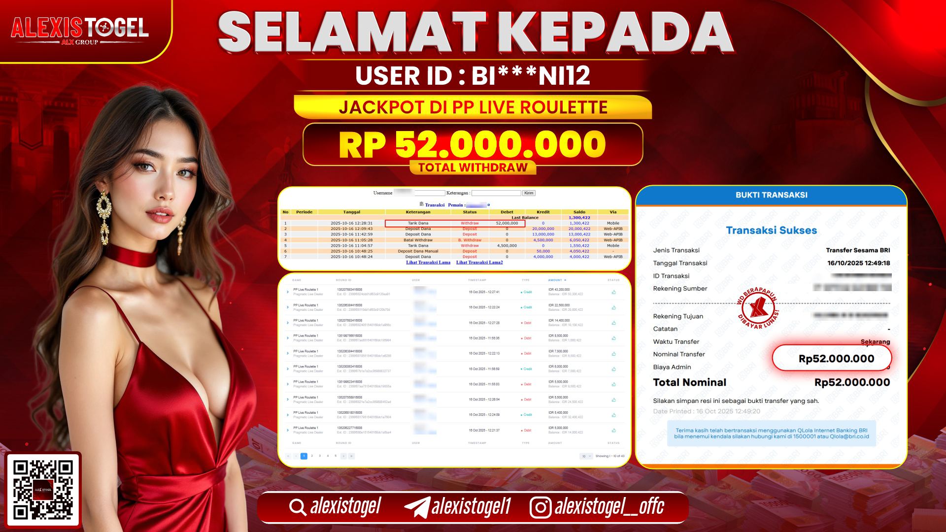 ALEXISTOGEL di PP LIVE ROULETTE RP.52.000.000, LUNAS