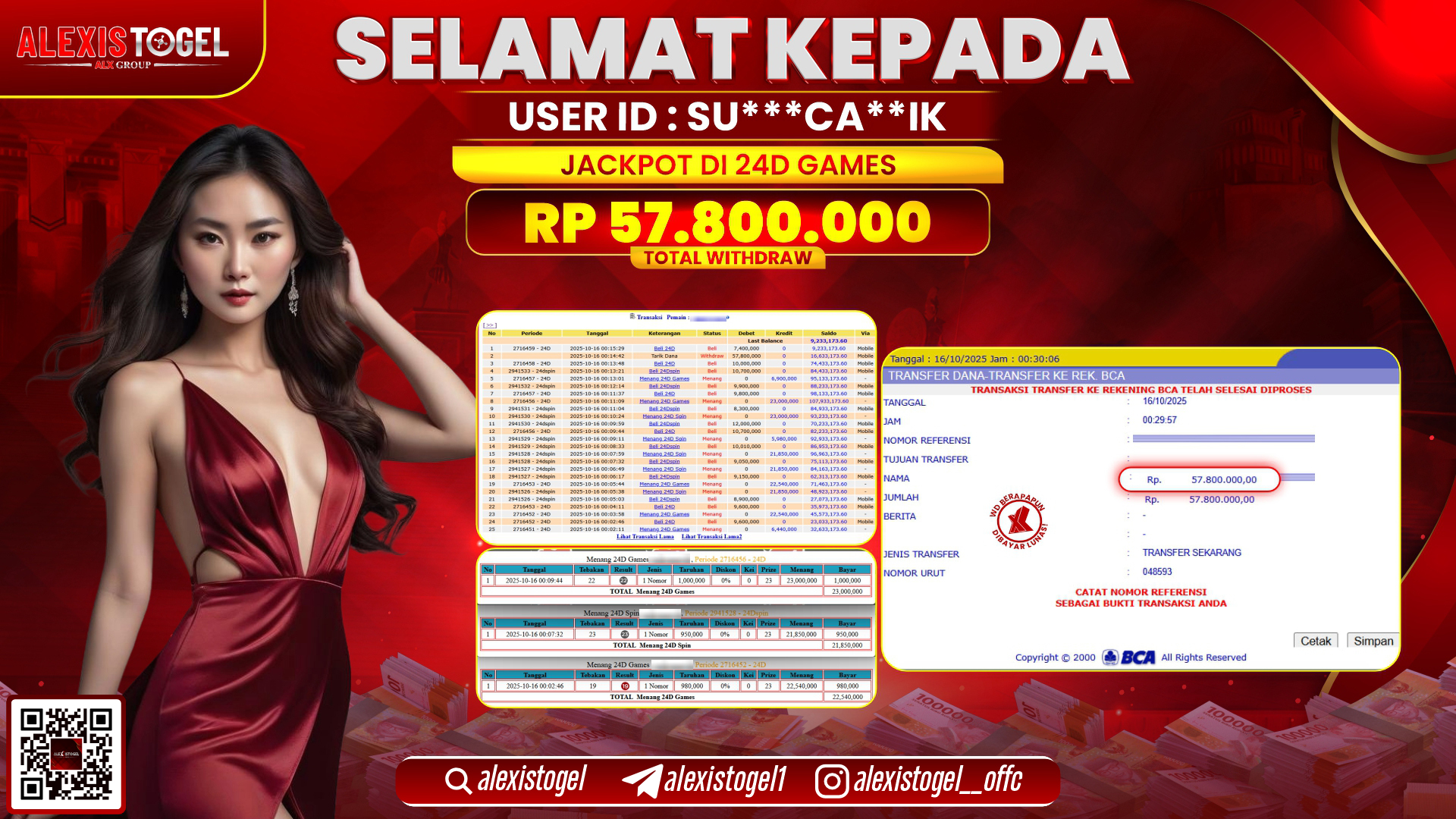 ALEXISTOGEL di CASINO 24D GAMES RP.57.800.000, LUNAS