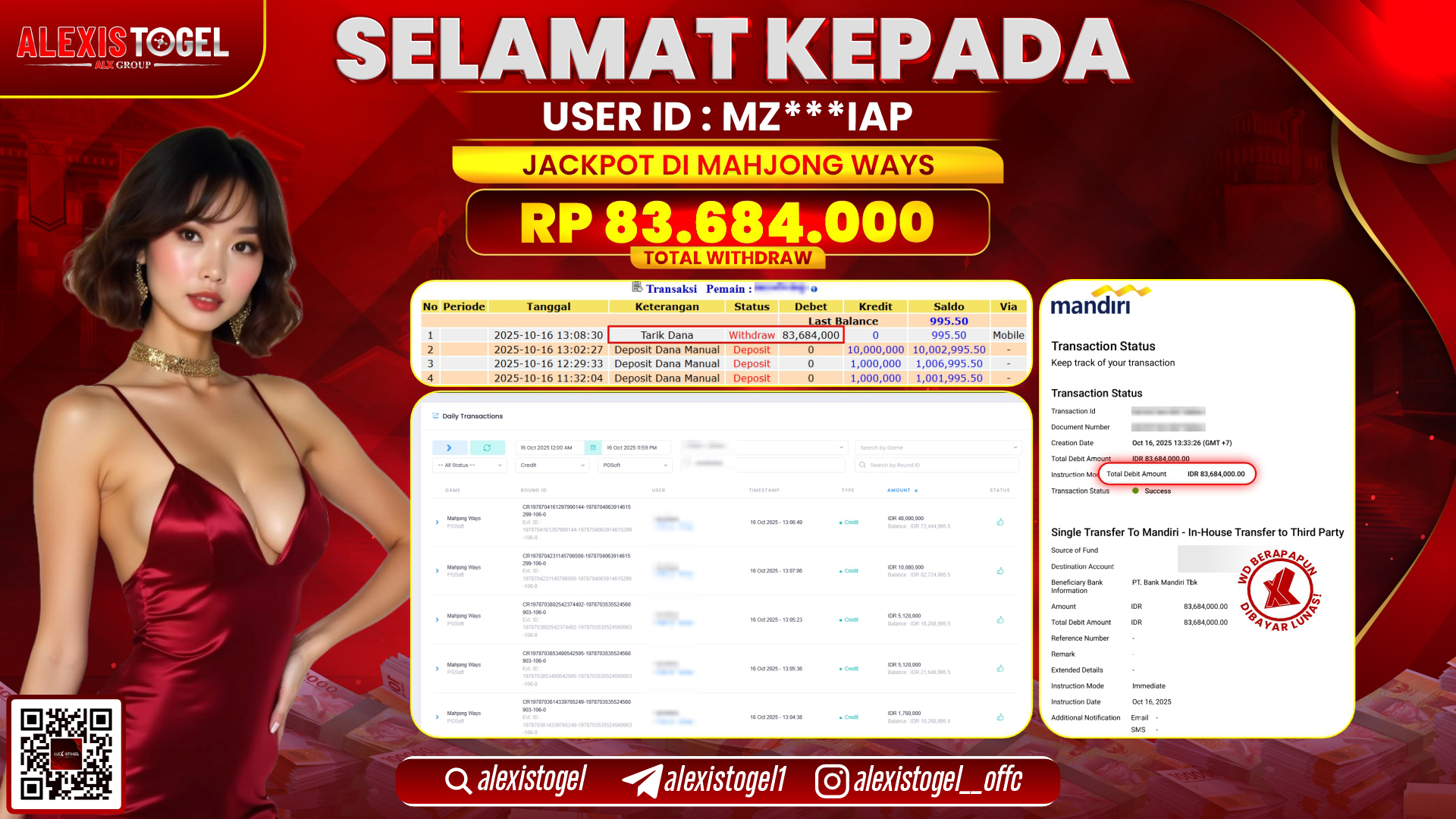 ALEXISTOGEL di SLOT MAHJONG WAYS RP.83.684.000, LUNAS