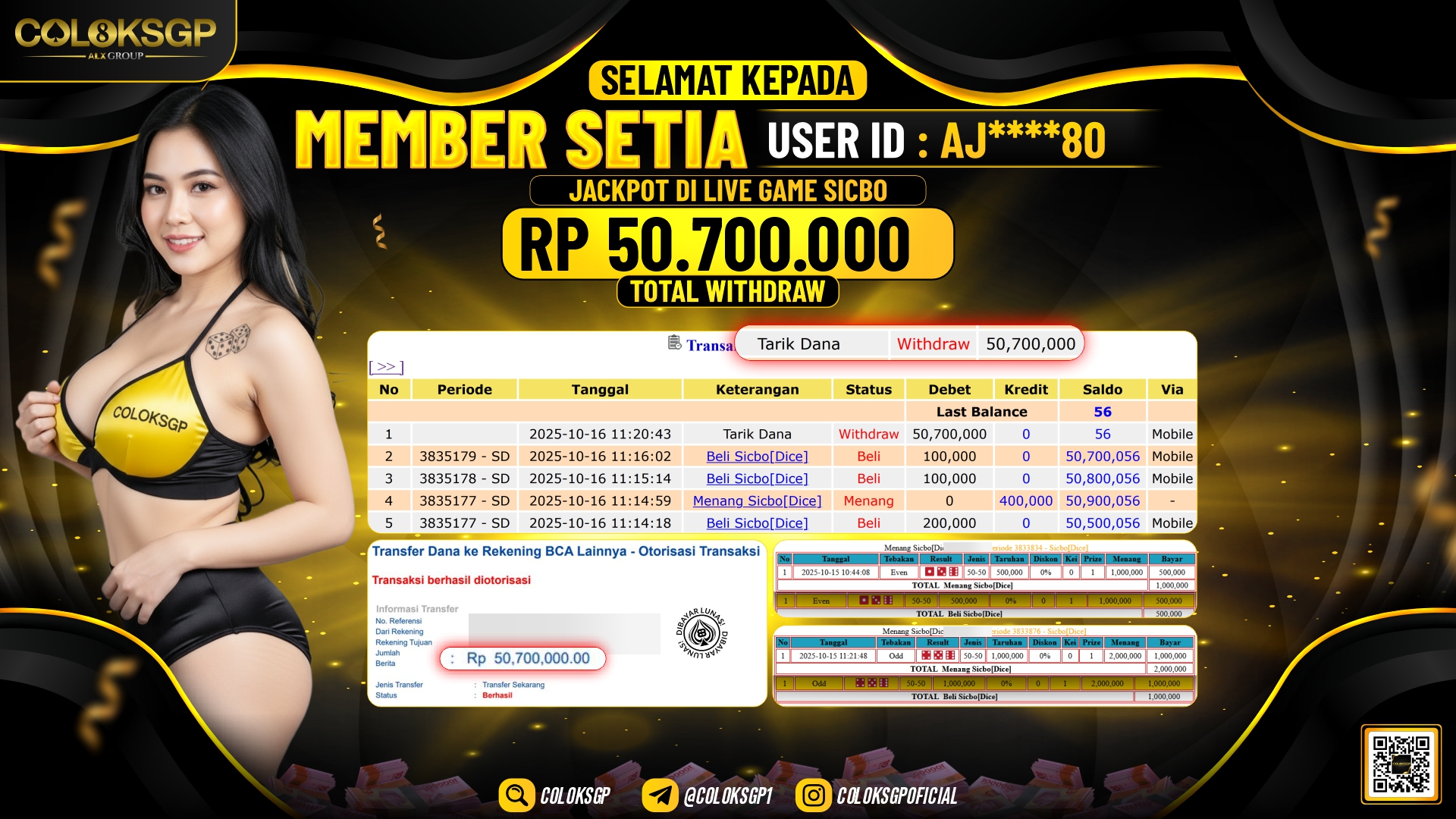 COLOKSGP JACKPOT LIVE GAME SICBO