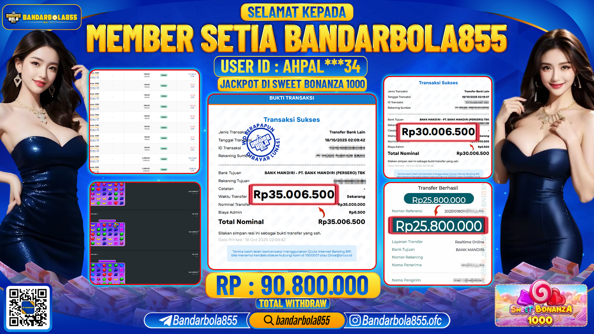 🎖 JACKPOT BANDARBOLA855 di SWEET BONANZA 1000 Rp90.800.000🎖