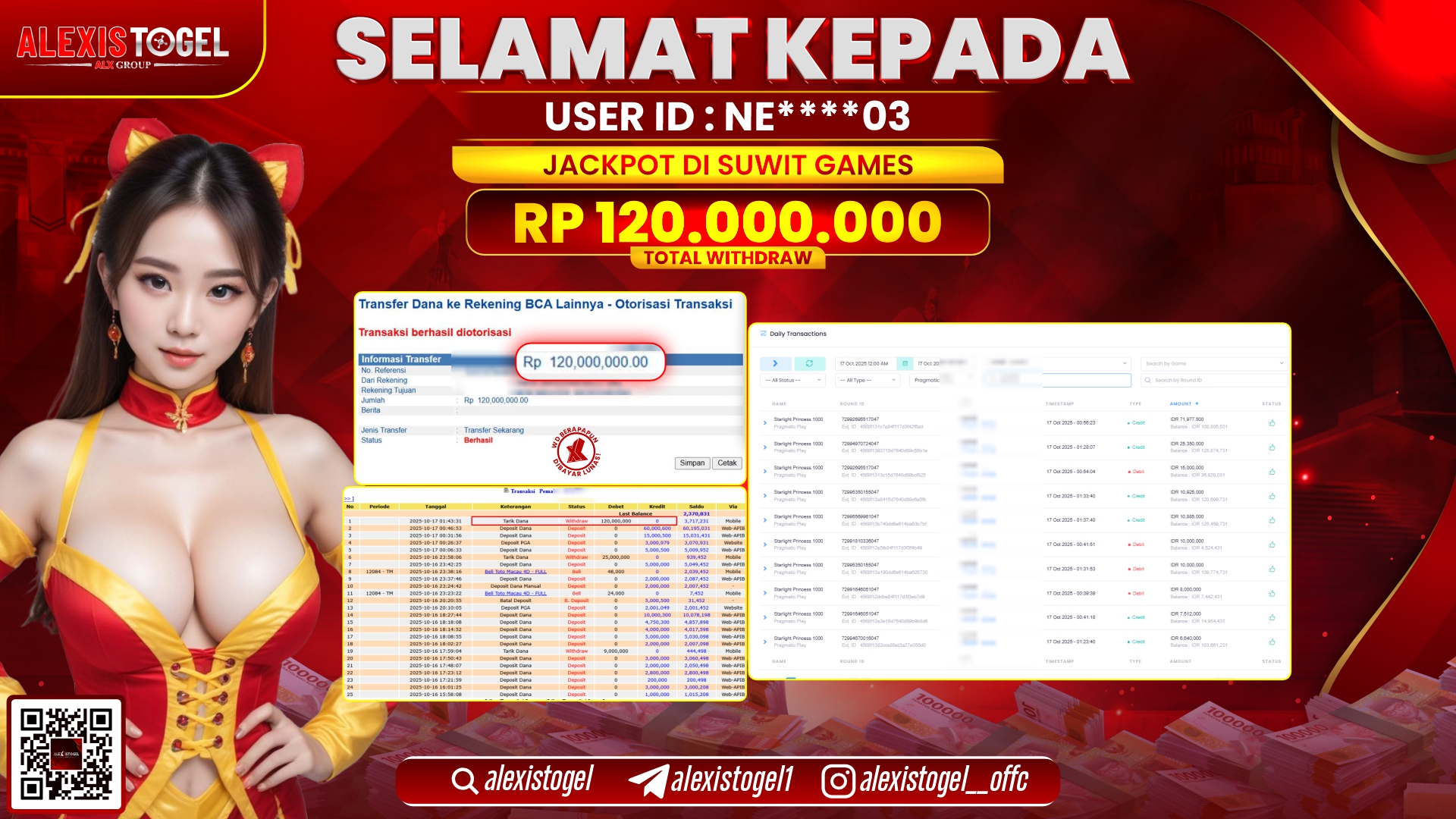 ALEXISTOGEL di CASINO SUWIT GAMES RP.120.000.000, LUNAS