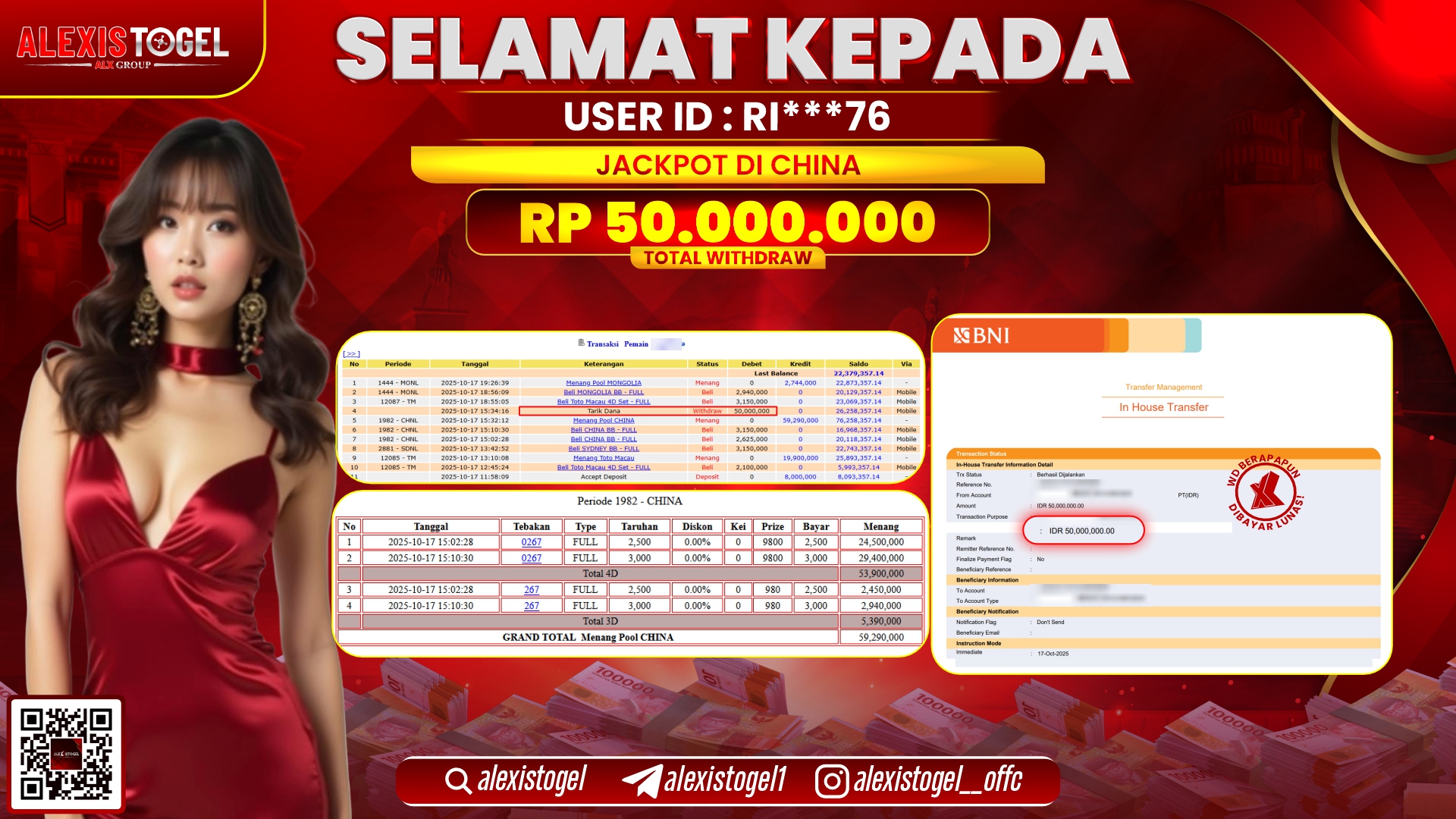ALEXISTOGEL di TOGEL CHINA RP.50.000.000, LUNAS
