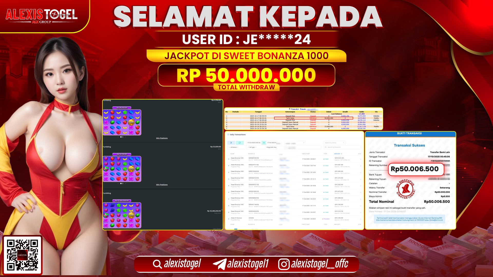 ALEXISTOGEL di SLOT SWEET BONANZA 1000 RP.50.000.000, LUNAS