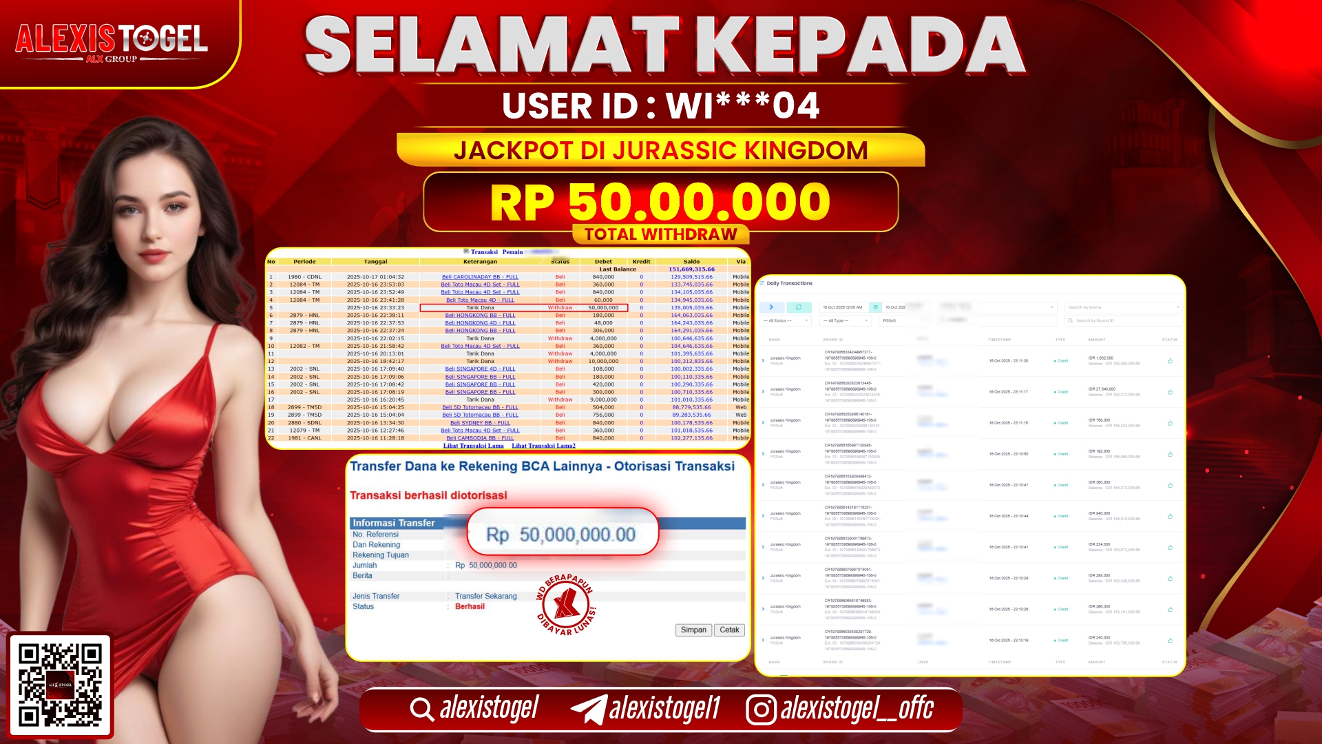 ALEXISTOGEL di SLOT JURASSIC KINGDOM RP.50.000.000, LUNAS