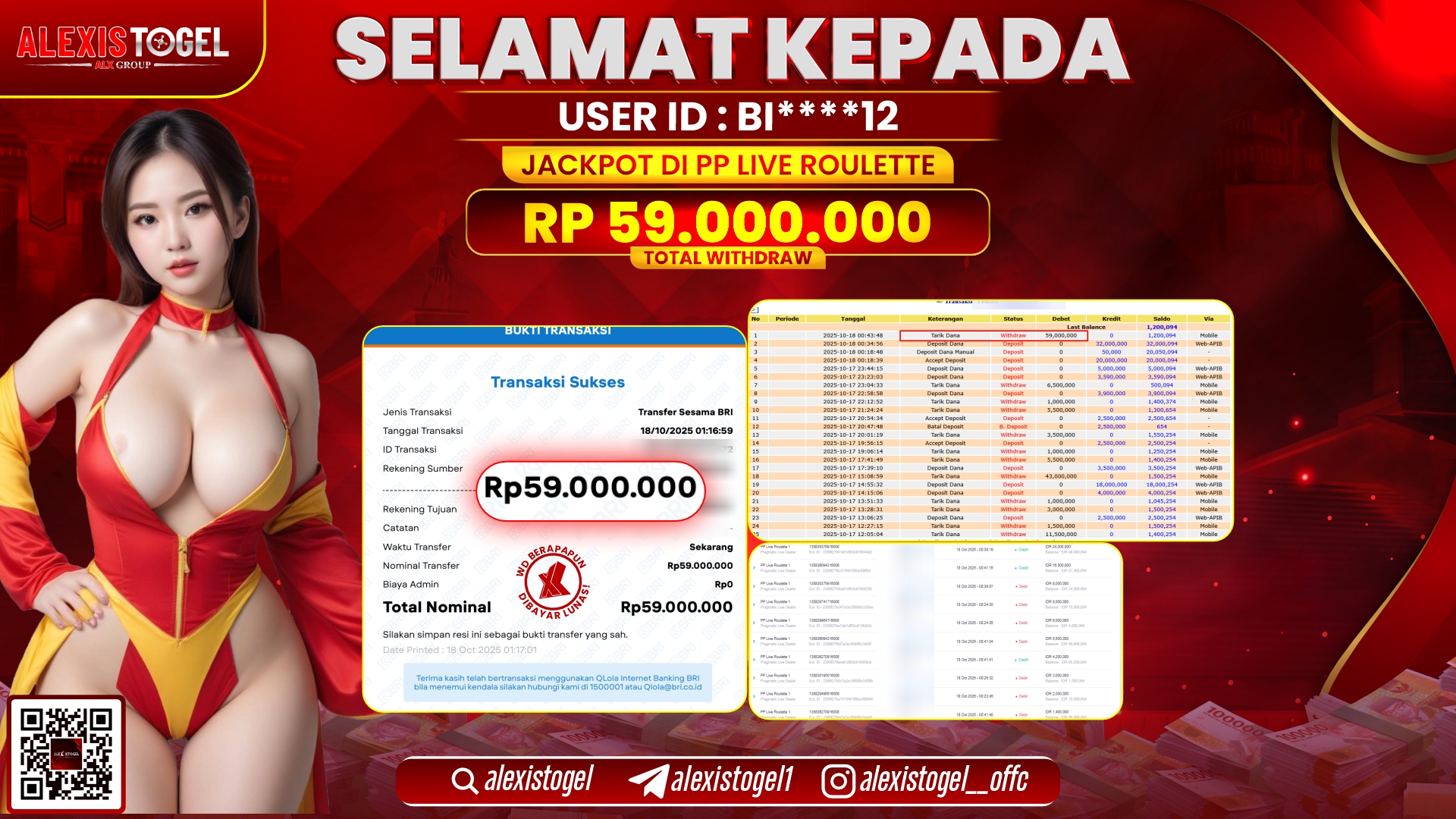 ALEXISTOGEL di  PP LIVE ROULETTE  RP.59.000.000, LUNAS