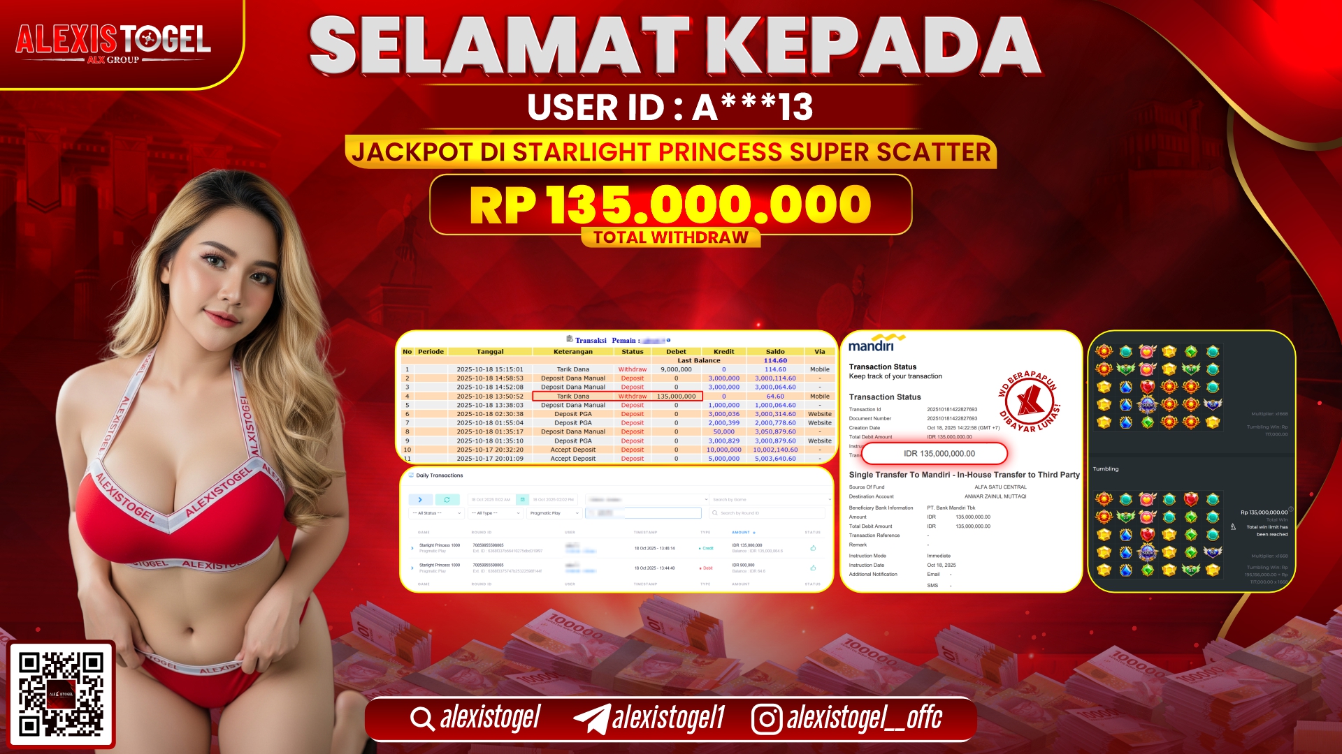 ALEXISTOGEL di SLOT STARLIGHT PRINCESS SUPER SCATTER RP.135.000.000, LUNAS
