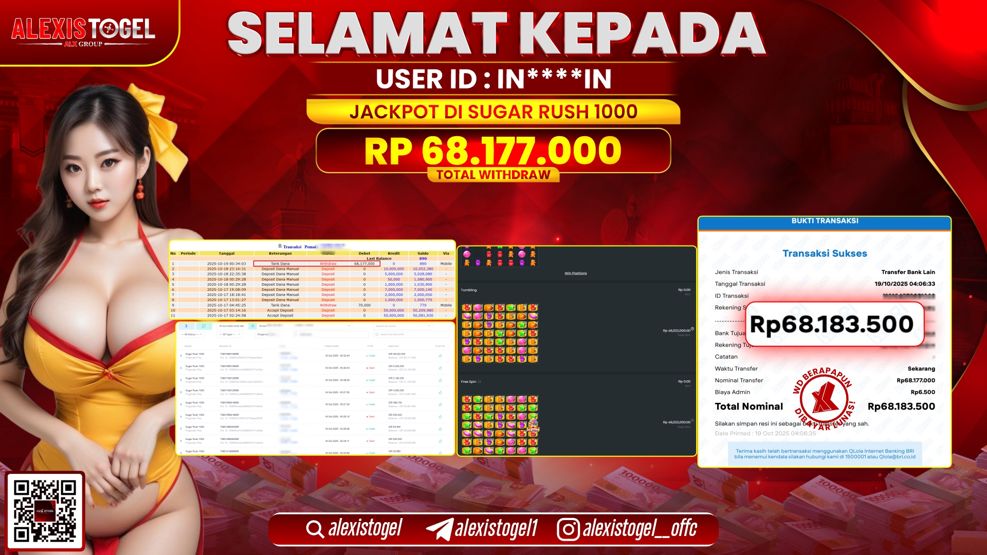 ALEXISTOGEL di SLOT SUGAR RUSH 1000 RP.68.177.000, LUNAS