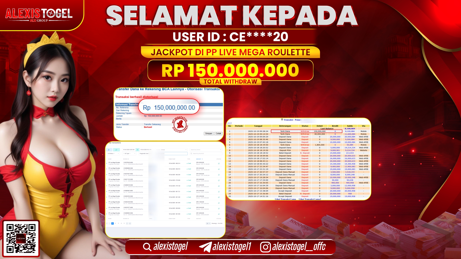ALEXISTOGEL di PP LIVE MEGA ROULETTE RP.150.000.000, LUNAS