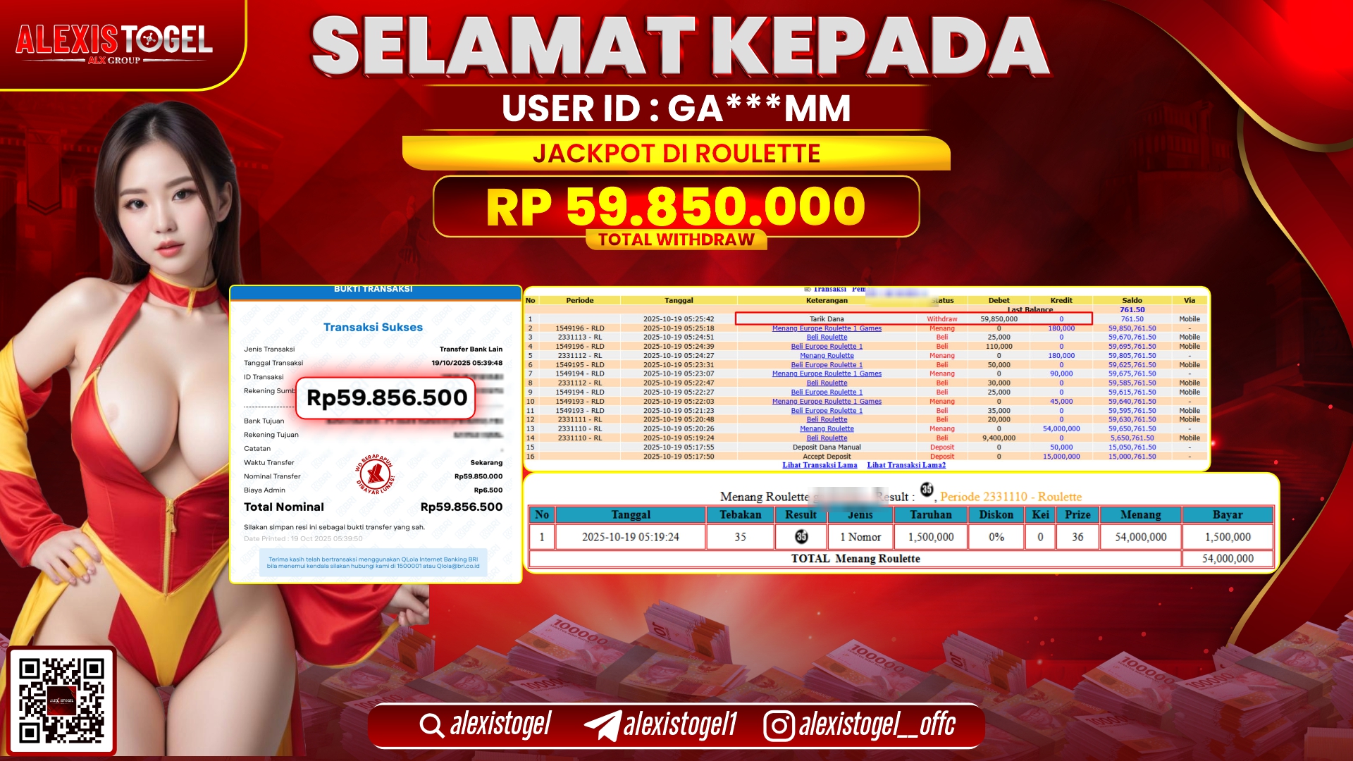 ALEXISTOGEL di CASINO ROULETTE RP.59.850.000, LUNAS