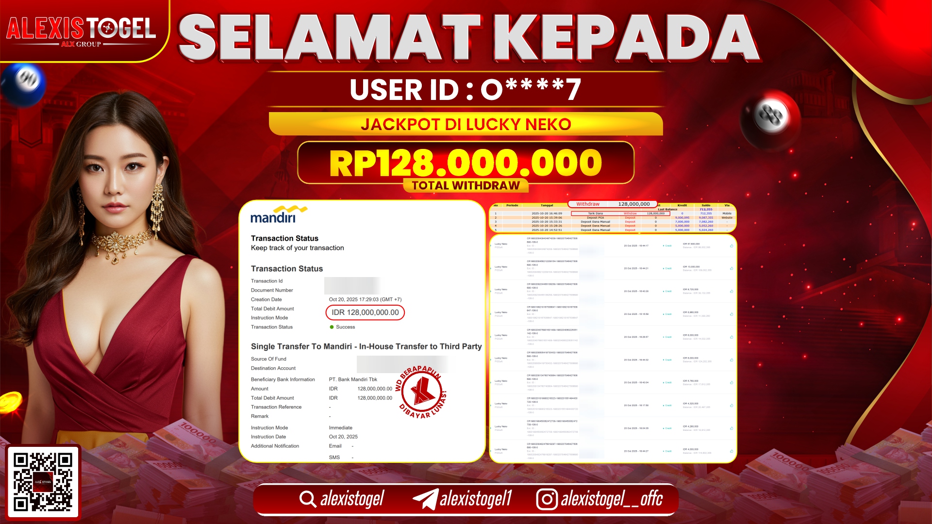 ALEXISTOGEL di SLOT LUCKY NEKO RP.128.000.000, LUNAS