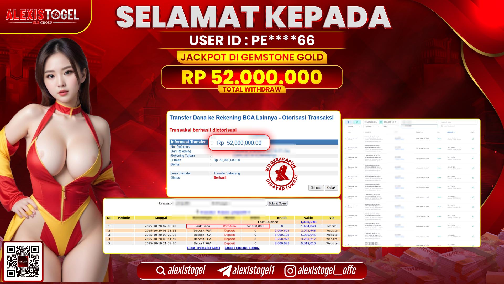 ALEXISTOGEL di SLOT GEMSTONE GOLD RP.52.000.000, LUNAS