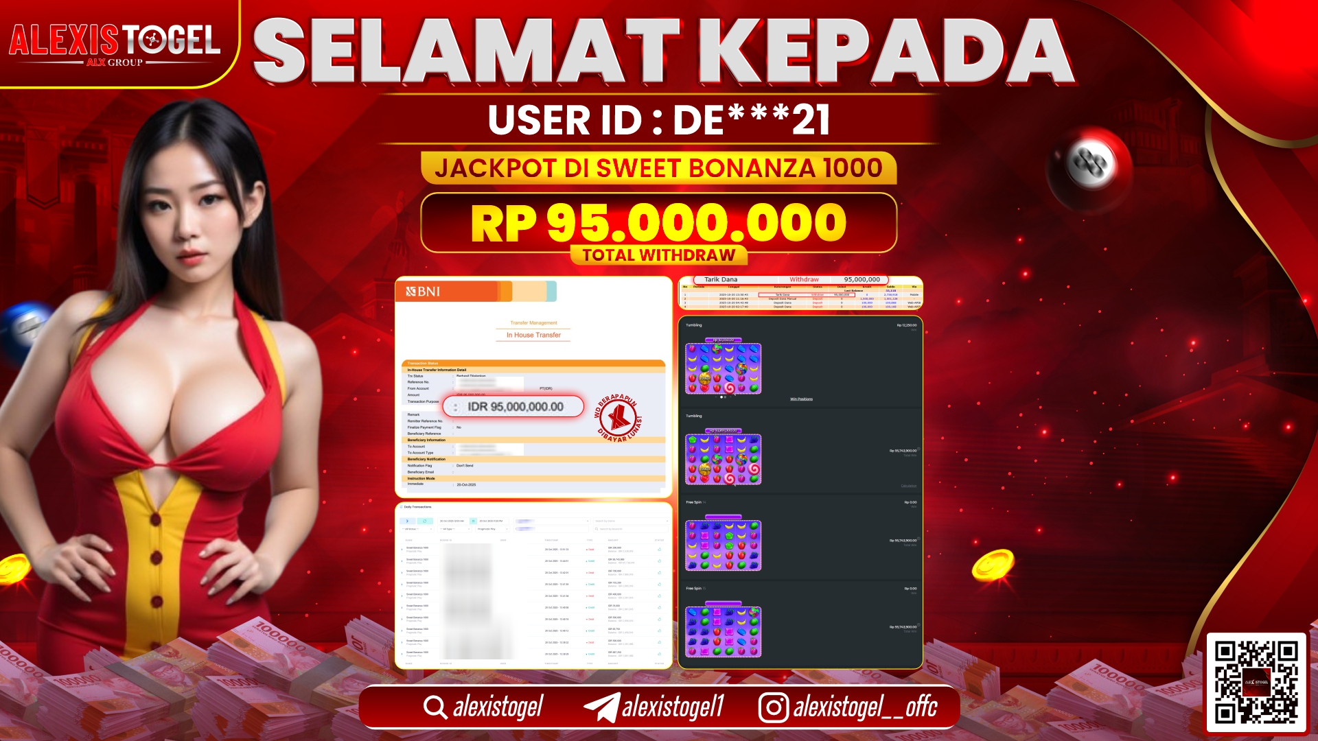 ALEXISTOGEL di SLOT SWEET BONANZA 1000 RP.95.000.000, LUNAS