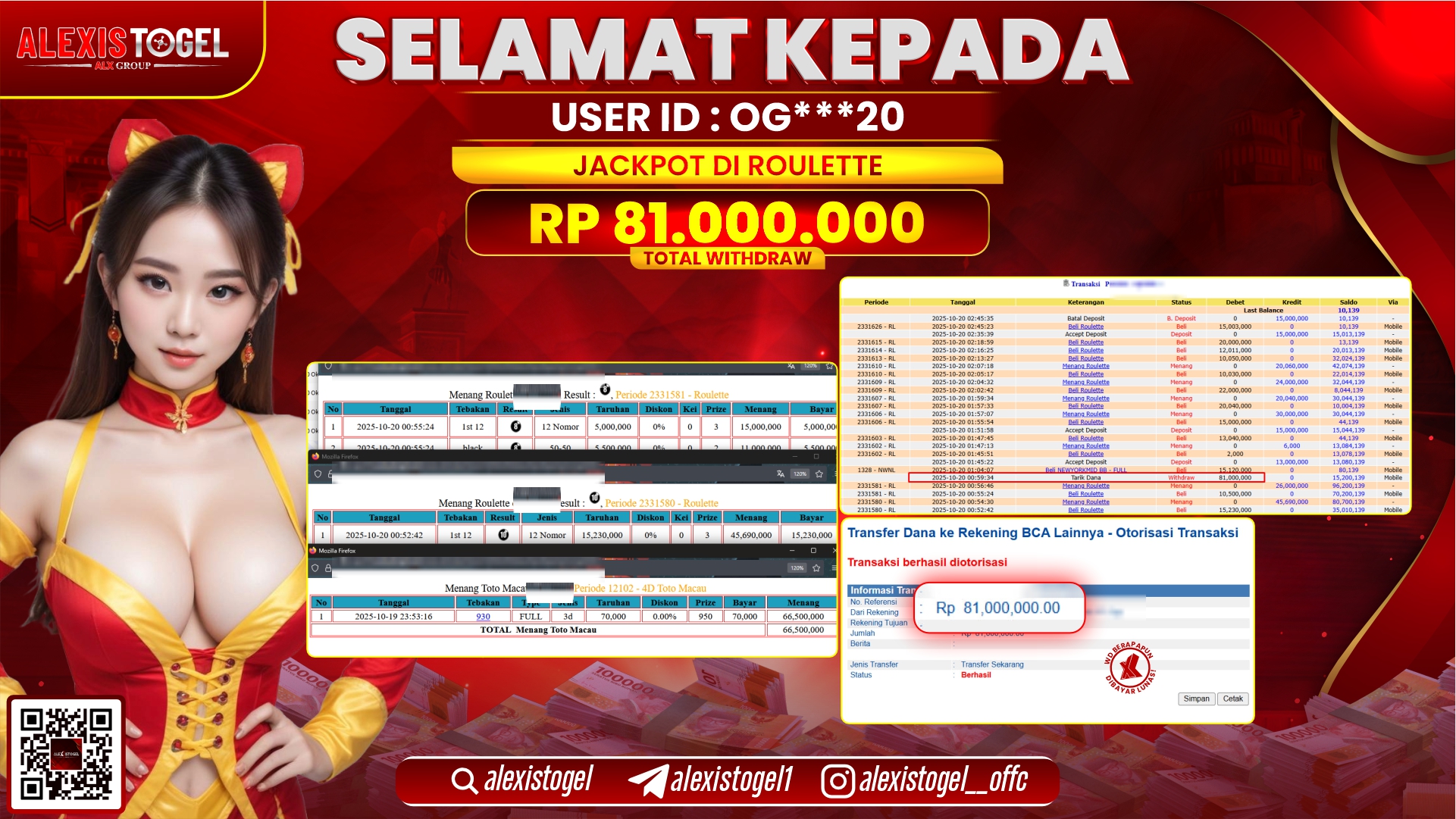 ALEXISTOGEL di CASINO ROULETTE RP.81.000.000, LUNAS