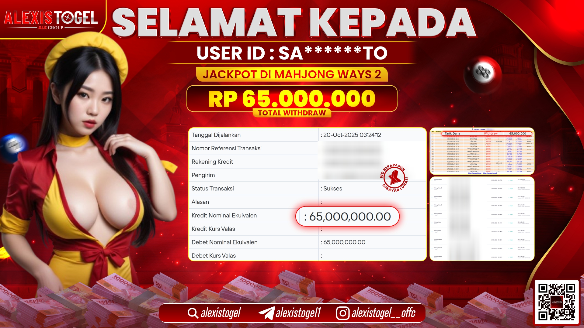 ALEXISTOGEL di SLOT MAHJONG WAYS 2 RP.65.000.000, LUNAS