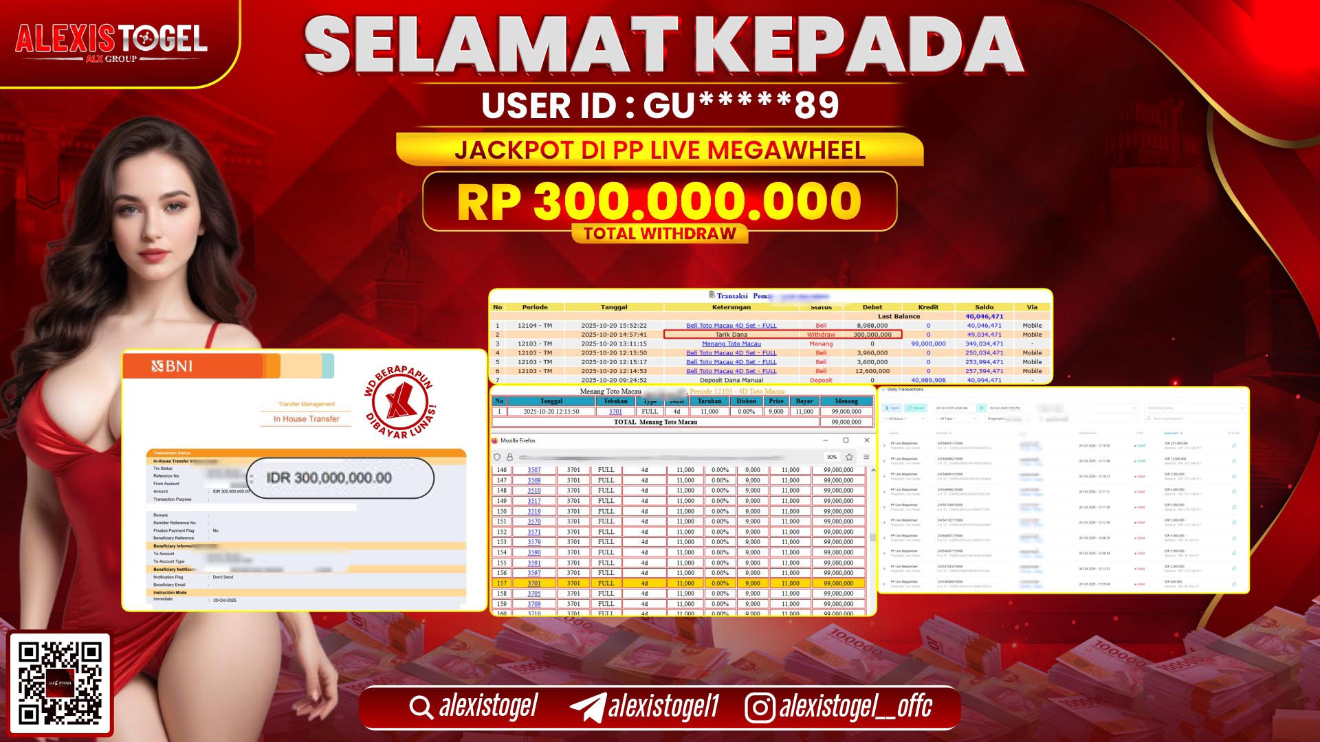 ALEXISTOGEL di PP LIVE MEGAWHEEL RP.300.000.000, LUNAS