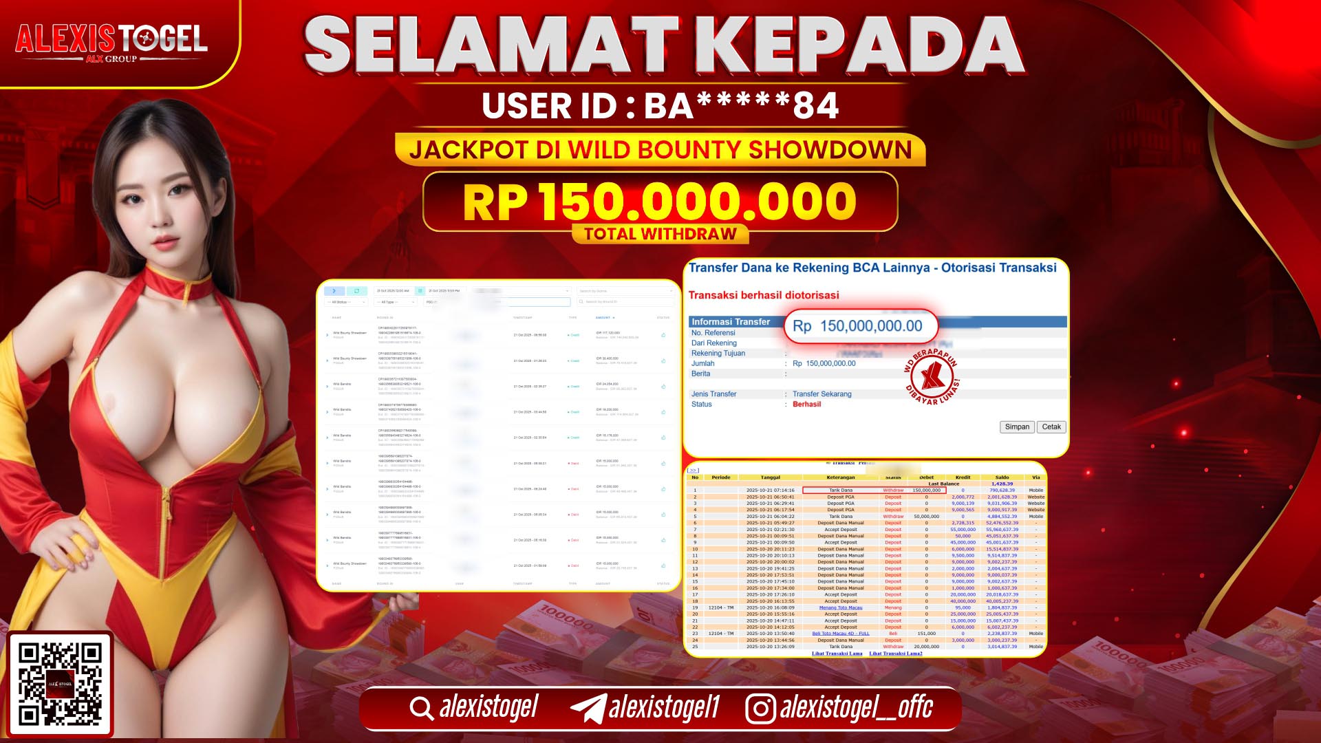 ALEXISTOGEL di SLOT WILD BOUNTY SHOWDOWN RP.150.000.000, LUNAS