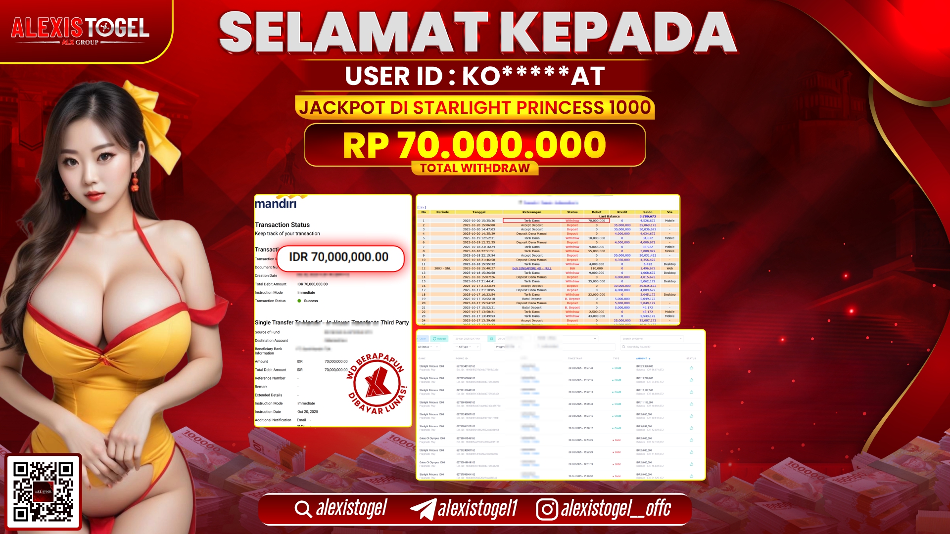 ALEXISTOGEL di SLOT STARLIGHT PRINCESS 1000 RP.70.000.000, LUNAS